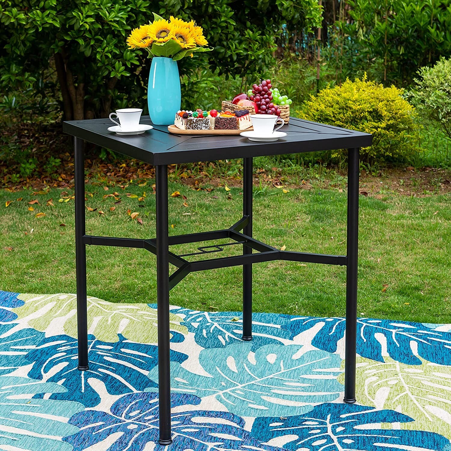 Patio Bar Table Outdoor Bar Height Bistro Table Metal With 1.57" Umbrella Hole