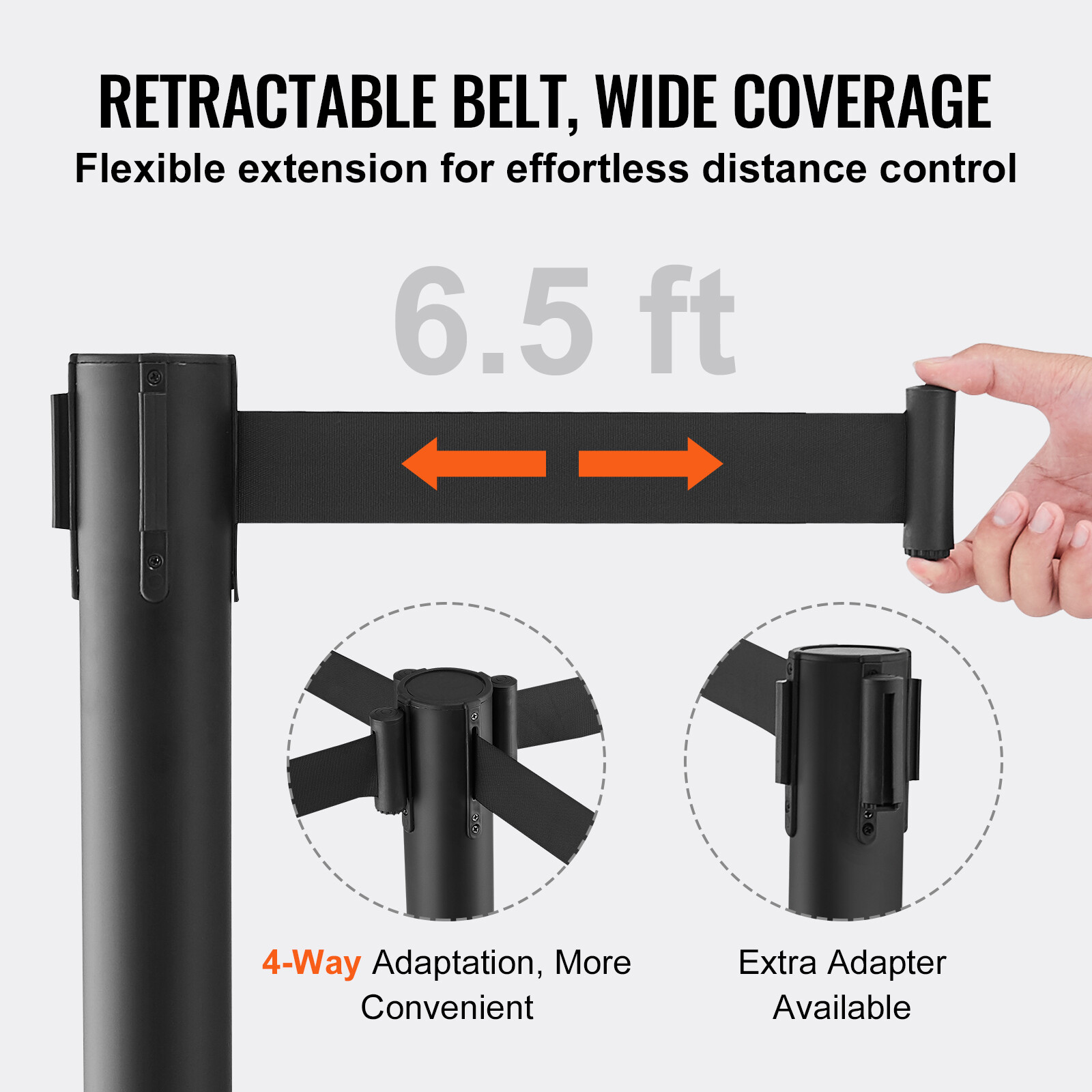 VEVOR Crowd Control Stanchions 2/4/6-Pack Queue with 6.5/11/5FT Belt