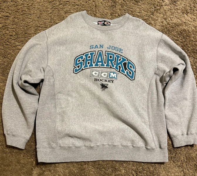 Vtg San Jose Sharks  NHL CCM Hockey club ash color crewneck sweatshirt VK07823
