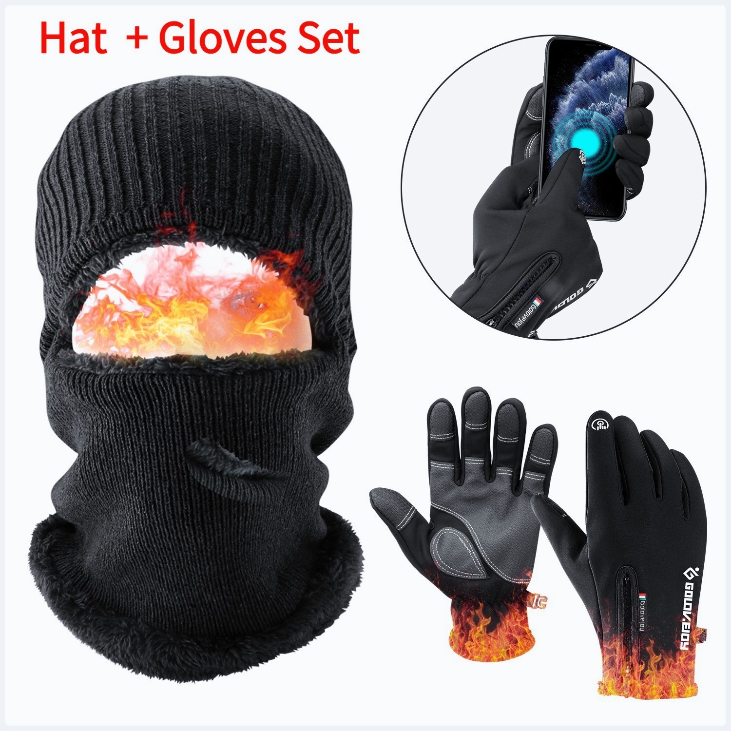 Touchscreen Ski Gloves and Hat Set​-Thermal Winter Protection for Men and Women