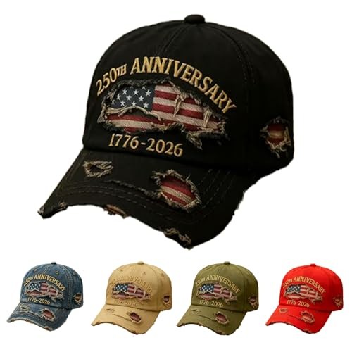 USA 250th Anniversary Distressed Casual Cap, Commemorative Adjustable Baseball