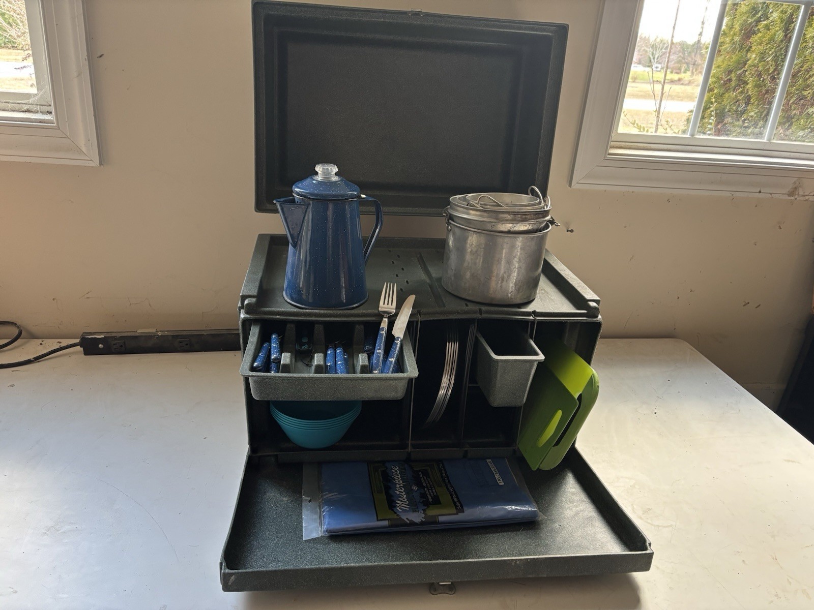 Beavertree chuck-box Camp Kitchen including,plates, bowls and flatware
