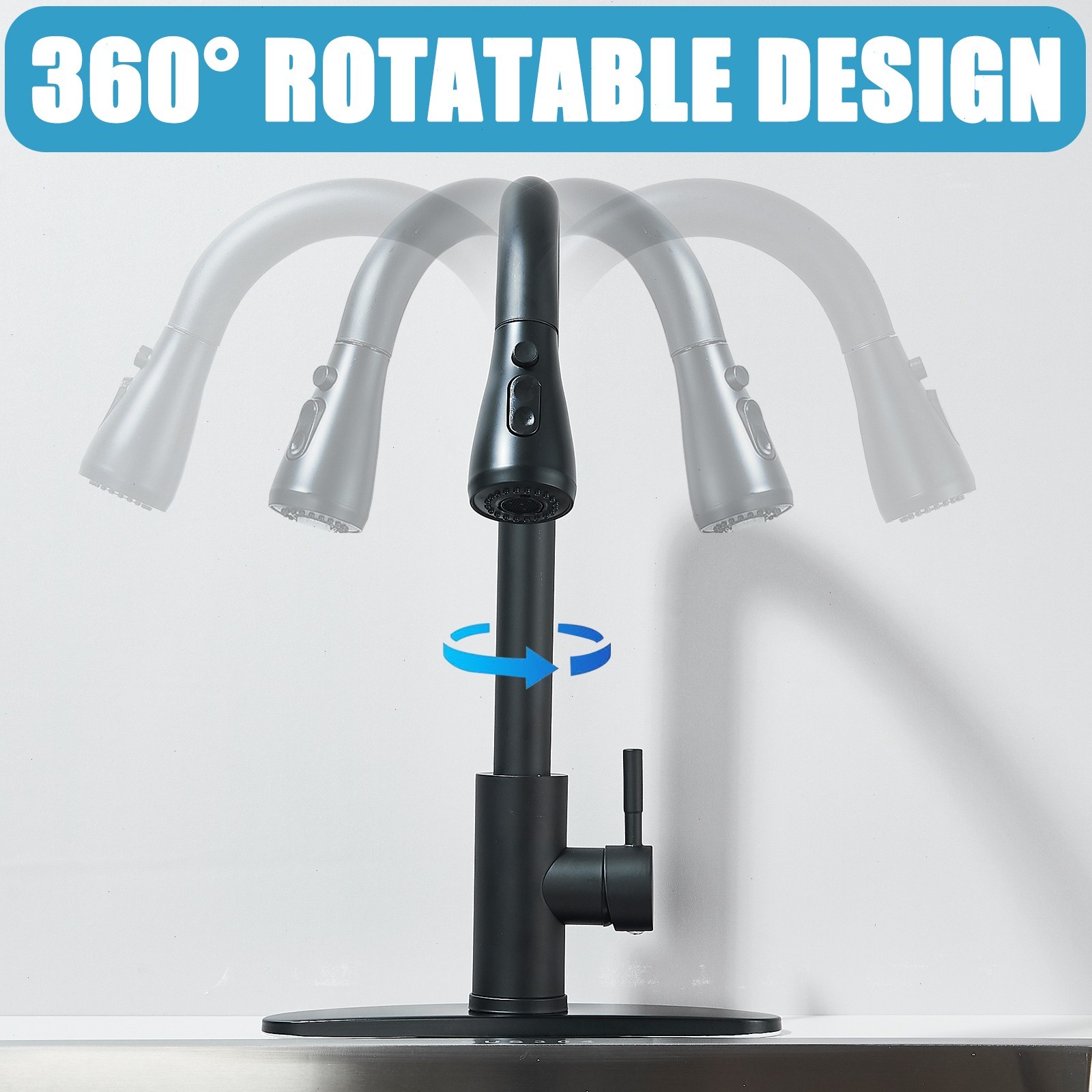 Black Kitchen Faucet with Soap Dispenser High Arc Pull Down Sprayer Sink Mixer