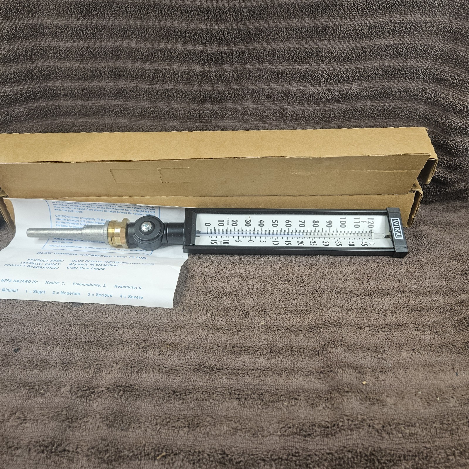 WIKA Instrument Glass Thermometer, 9010300203WI, 0/120 F, 3.5. NEW Open Box