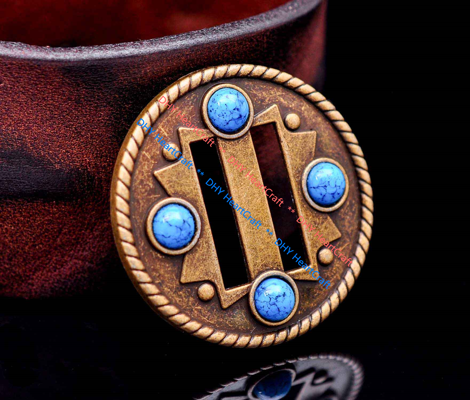 10X Turquoise Cowboy Western Saddle Tack DIY Leather Belt Slotted Concho 1-1/2"