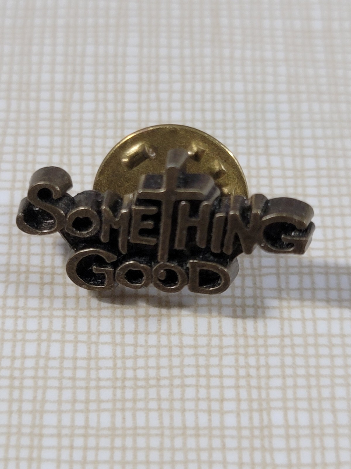 Something Good Saying Religious Cross Gold Toned Lapel Vest Hat Pin.