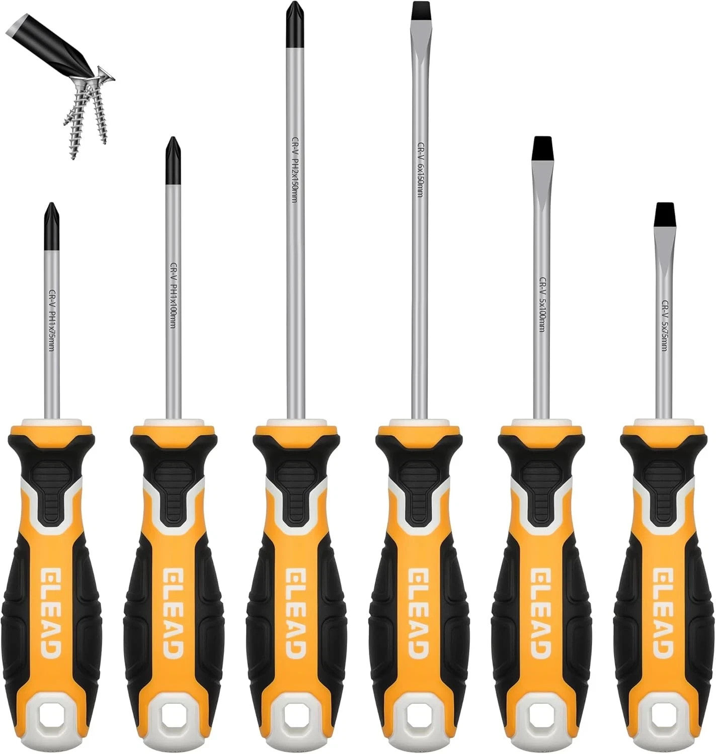 6-Piece Magnetic Screwdrivers Set, 3 Phillips and 3 Slotted Tips