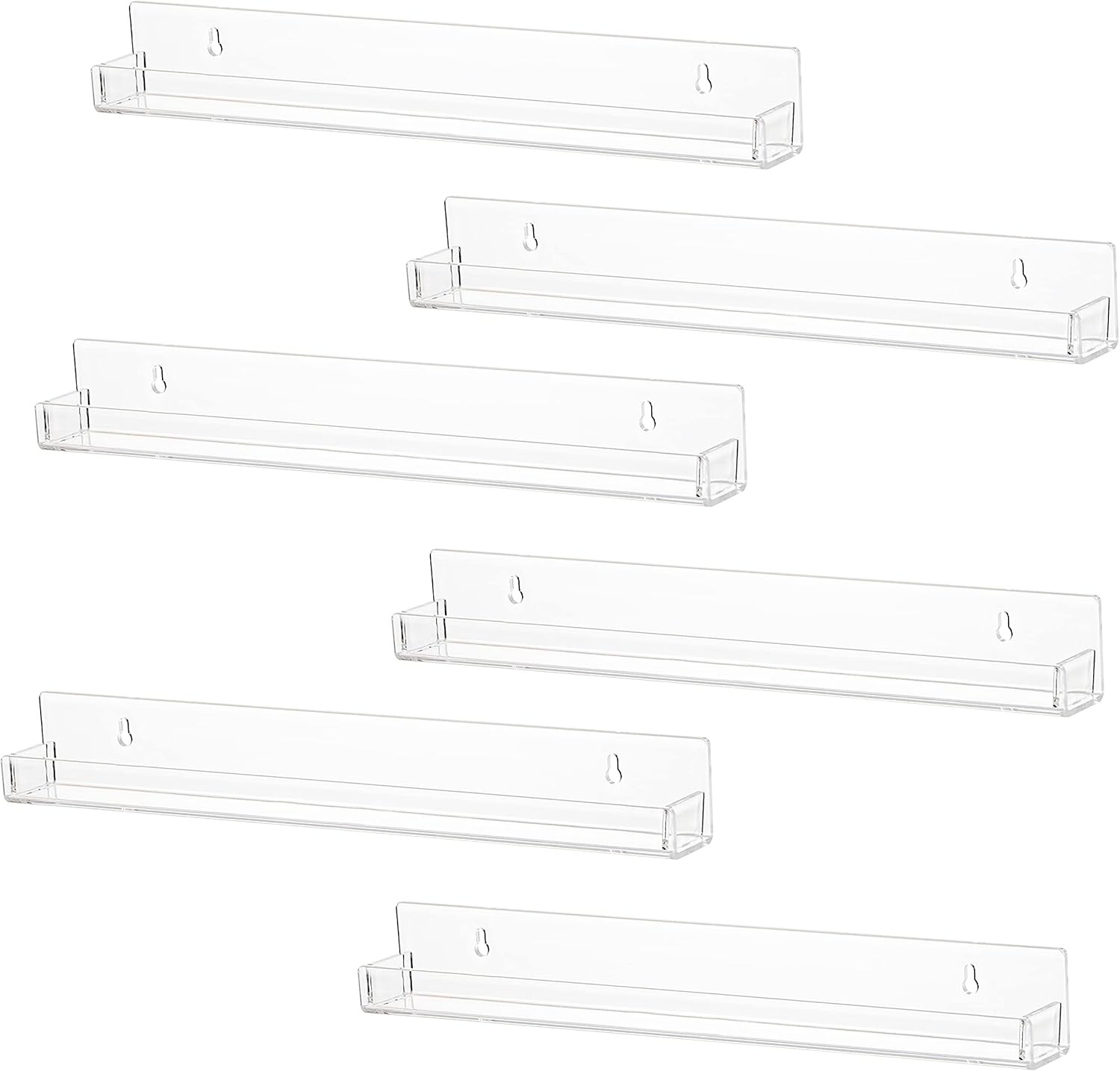 LikeU 6 PCS Clear Acrylic Floating Shelves Book 15x1.6x2 Inch, Clear,6 Pcs