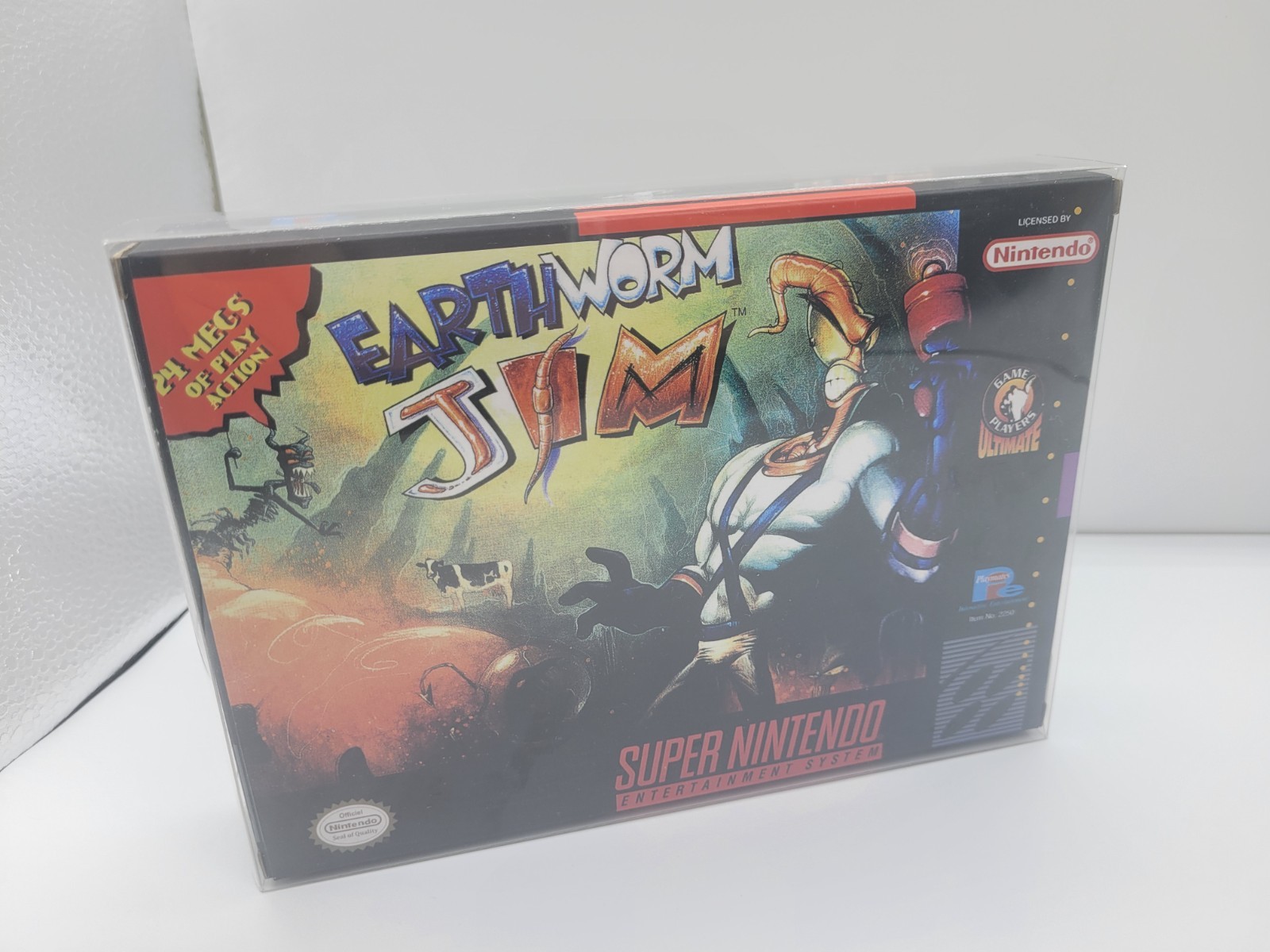Earthworm Jim Super SNES Box Only Replacemnt Box Inserts + Clear Case