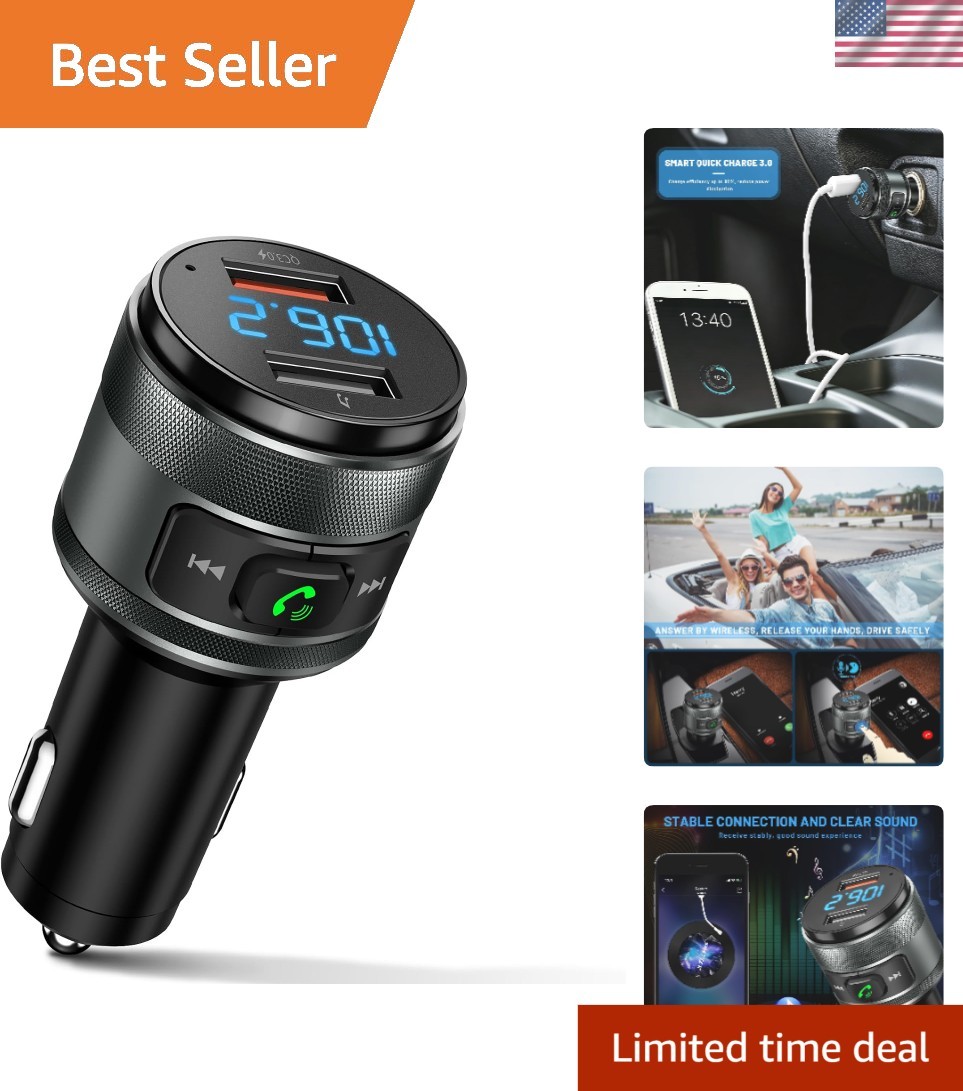 Bluetooth 6.0 FM Transmitter for Car with QC 3.0 Fast Charger & Hands-Free Ca...