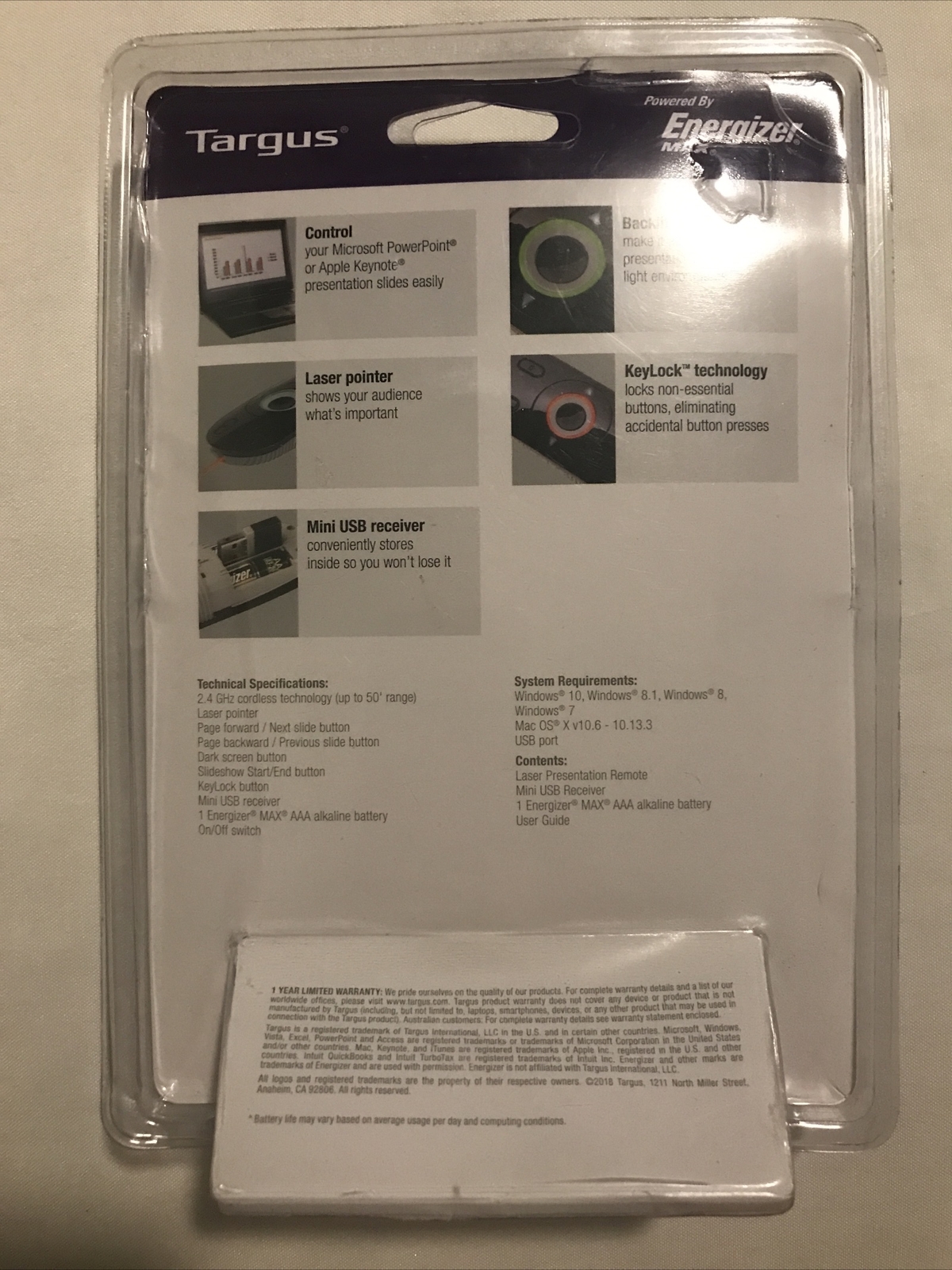 Targus Laser Presentation Remote - Laser - Usb - Black, Gray Amp13US New