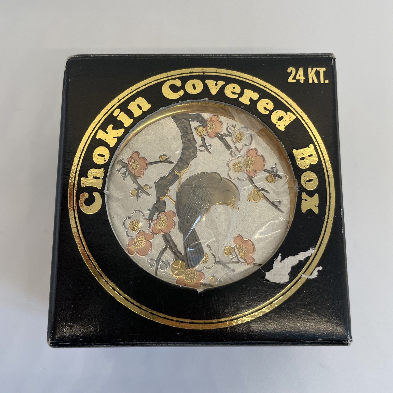 Chokin Covered Trinket Box Of A Bird In A Tree With Flowers Original Box Unused