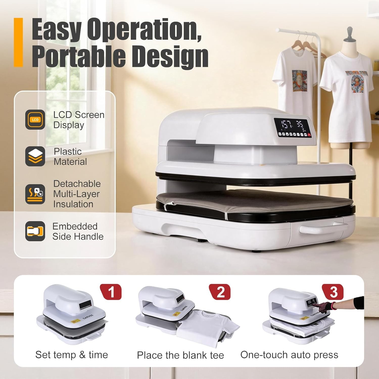 Auto Heat Press Machine 15x15" Smart Digital Temp/Timer 4 Memory Modes for HTV