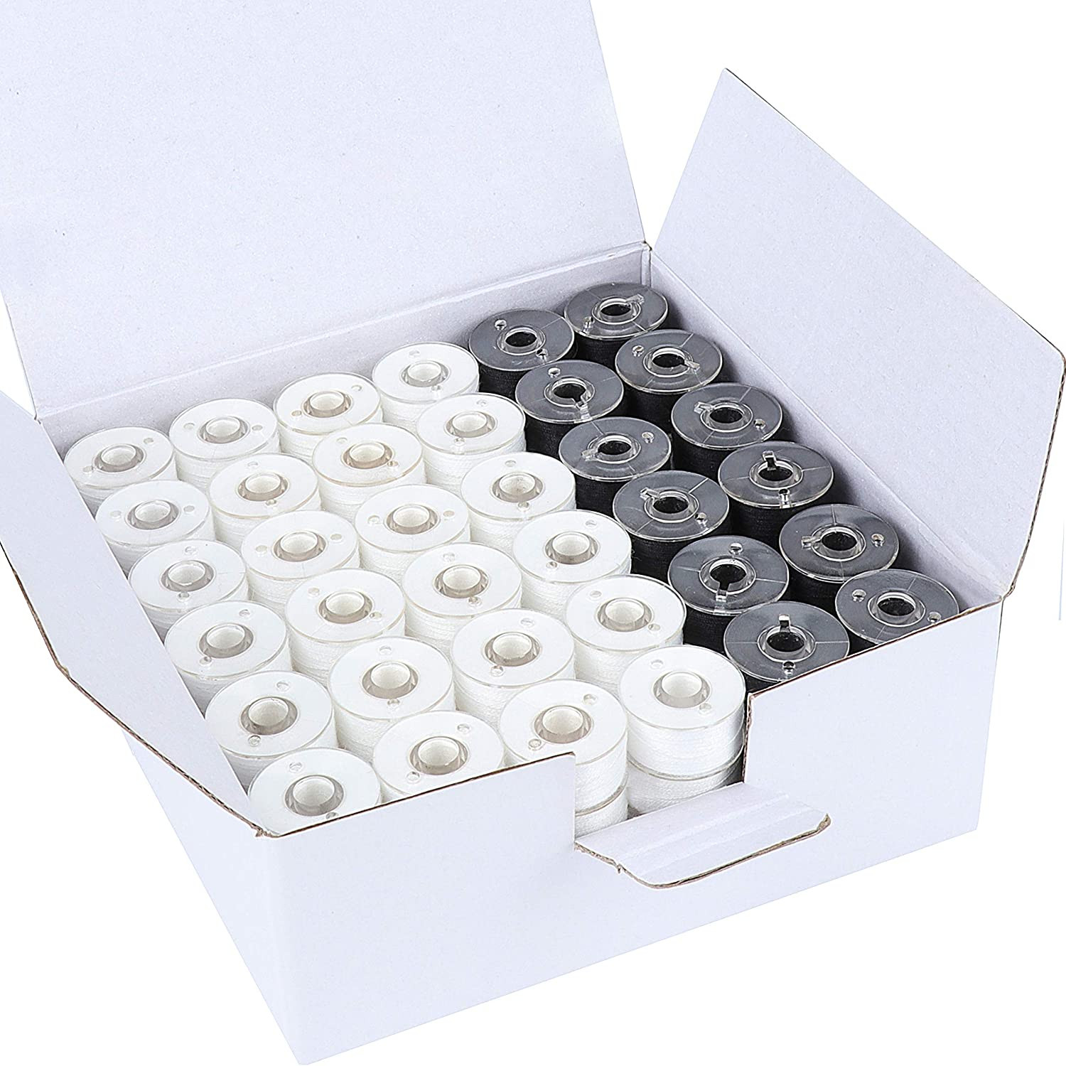 144Pcs (96White + 48Black) 60S/2(90WT) Prewound Bobbin Thread Plastic Size a SA1