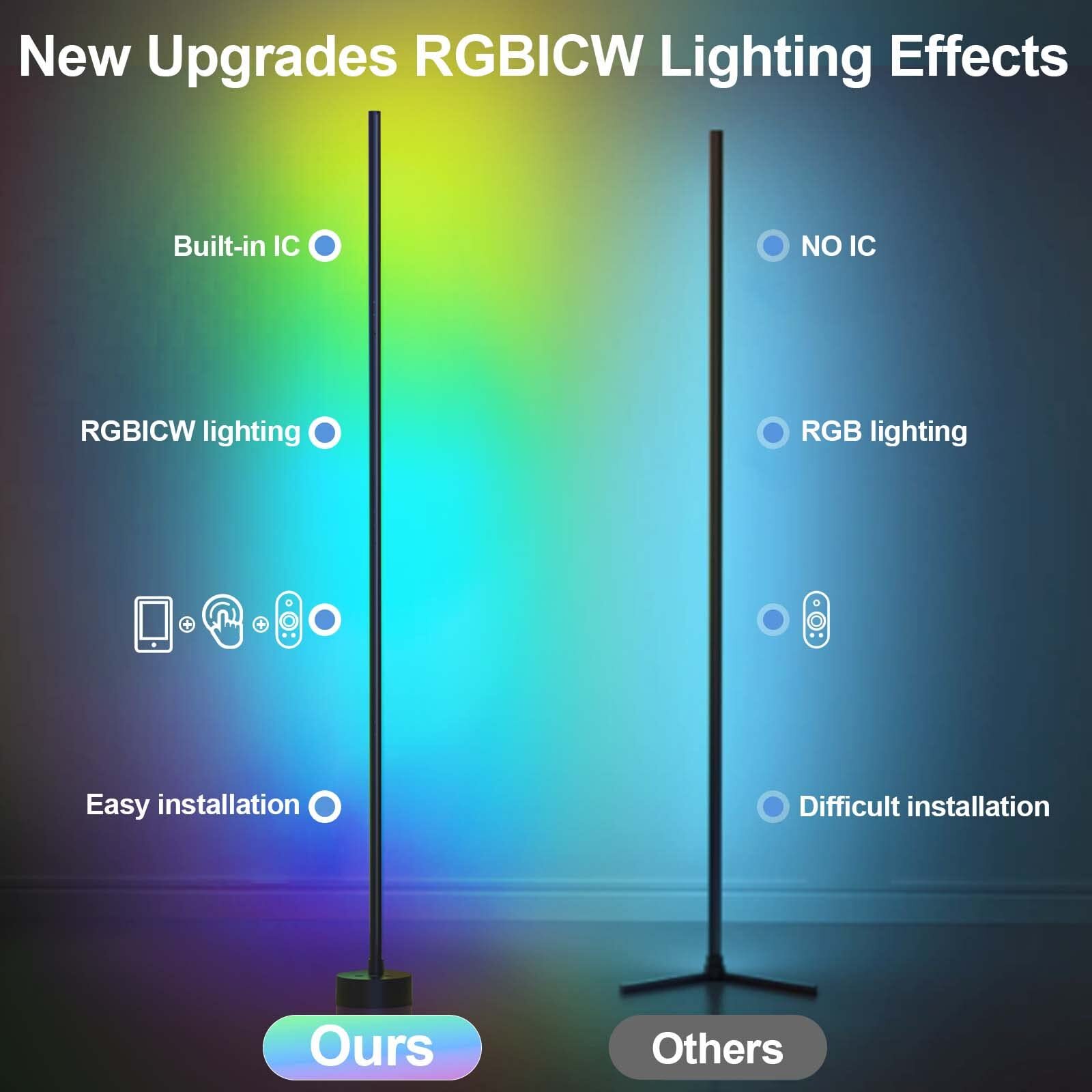 2× 47" Smart LED Floor Lamp RGB Remote & APP Control Music Sync Corner Lighting