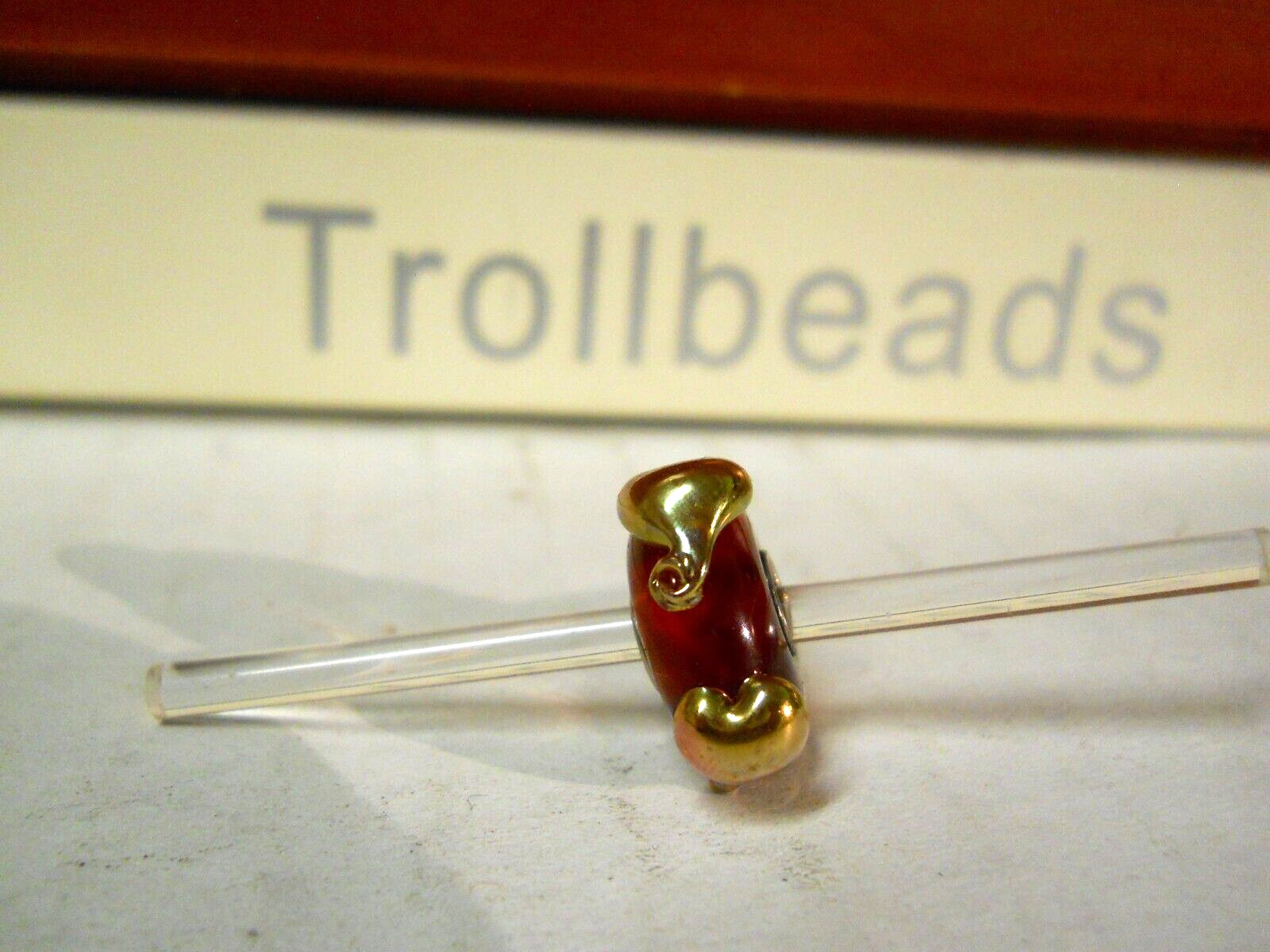 Elfbeads 925 Sterling Silver Core Glass RUBY RED GOLD HEARTS BEAD Trollbeads