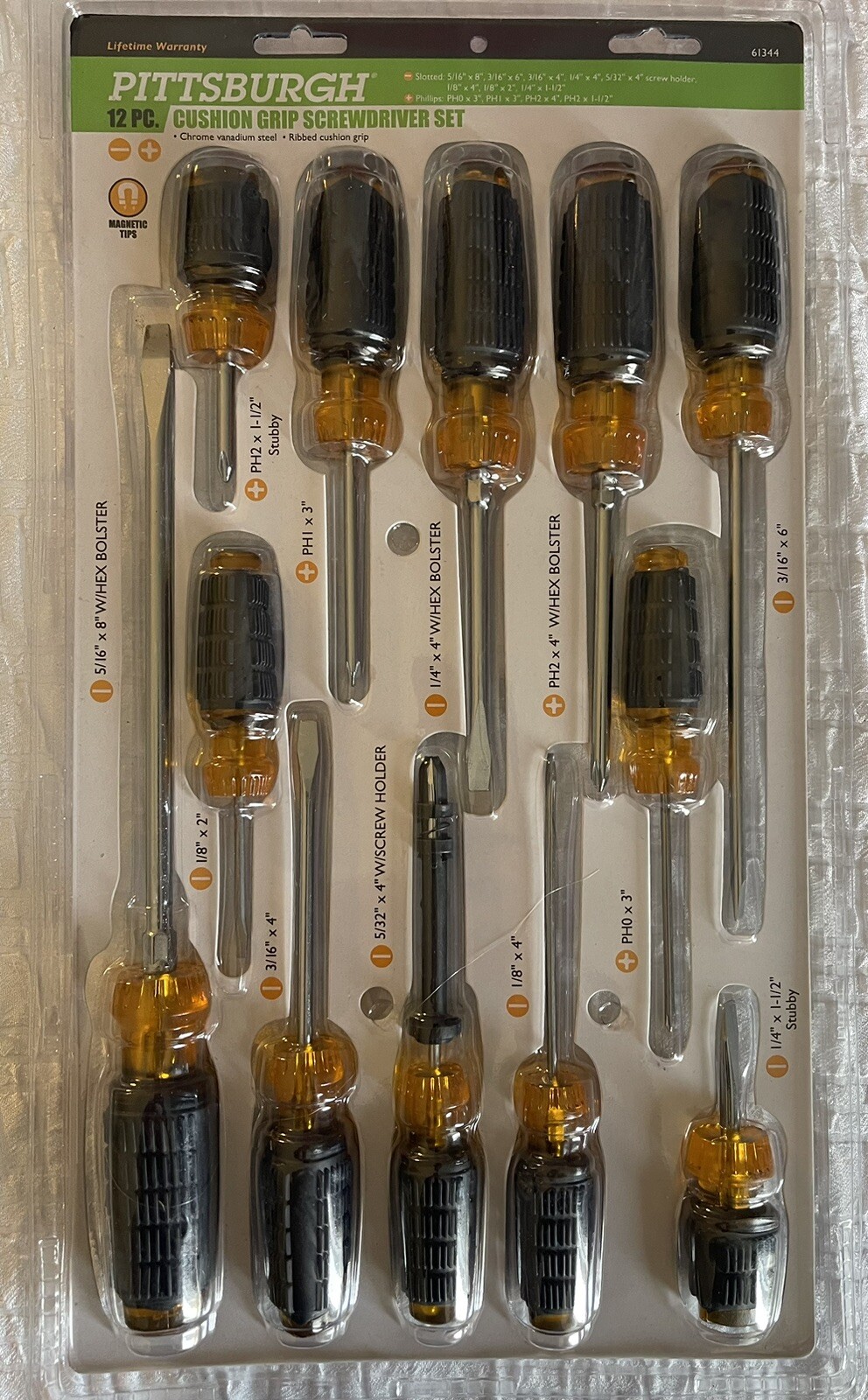 PITTSBURGH Cushion Grip Screwdriver Set 12 Piece has ribbed comfort grips