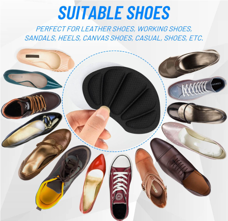 Shoe Heel Inserts, 8 Pcs Mesh Self-Adhesive Heel Cushion Pads for Back, Black
