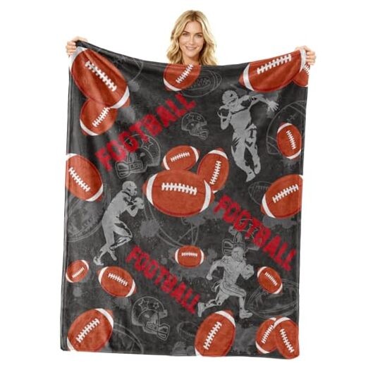 Foot Ball Blanket Gifts for Boys Men,Grey Soft Flannel Football - Dark Grey