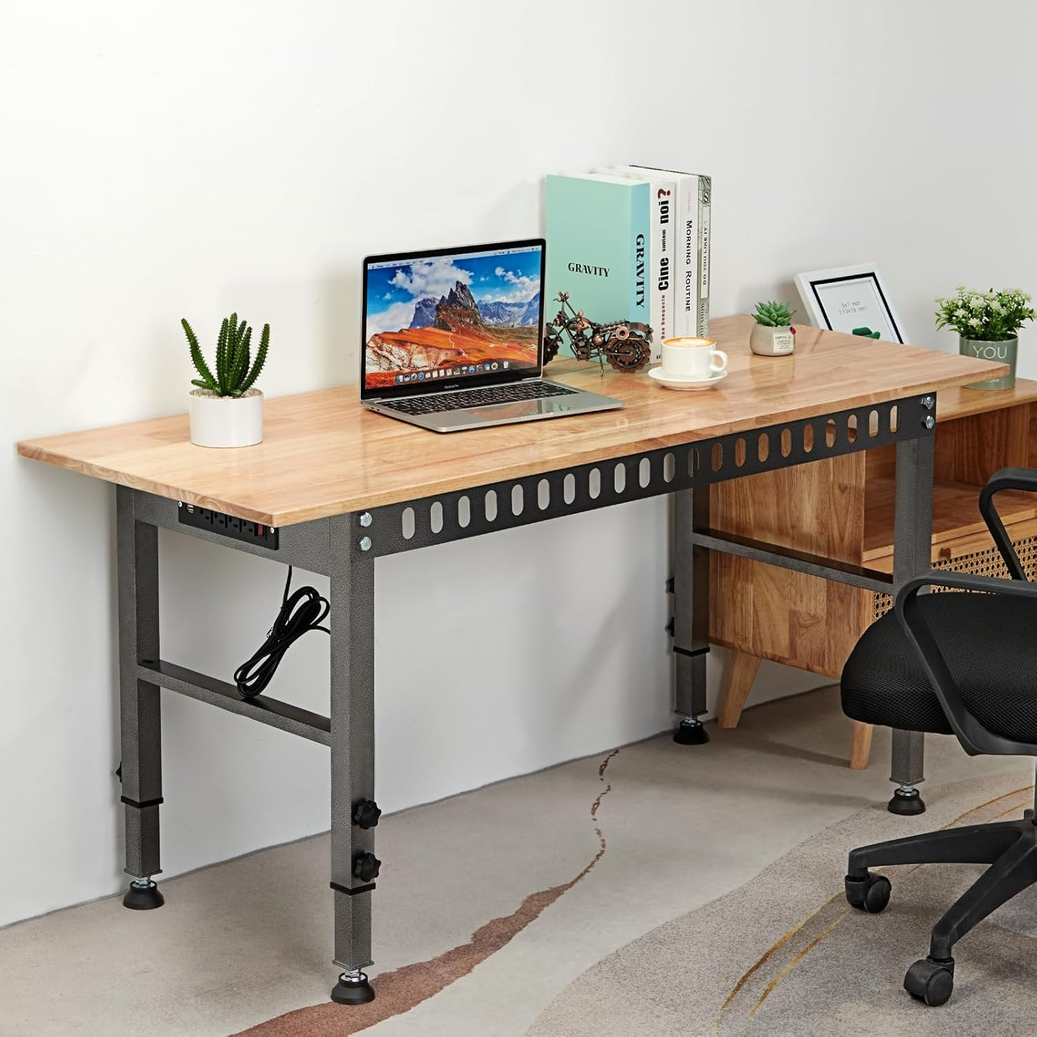 54.3 "Adjustable Workbench with Power Outlet, Heavy Duty 2000 LBS Load Capacity
