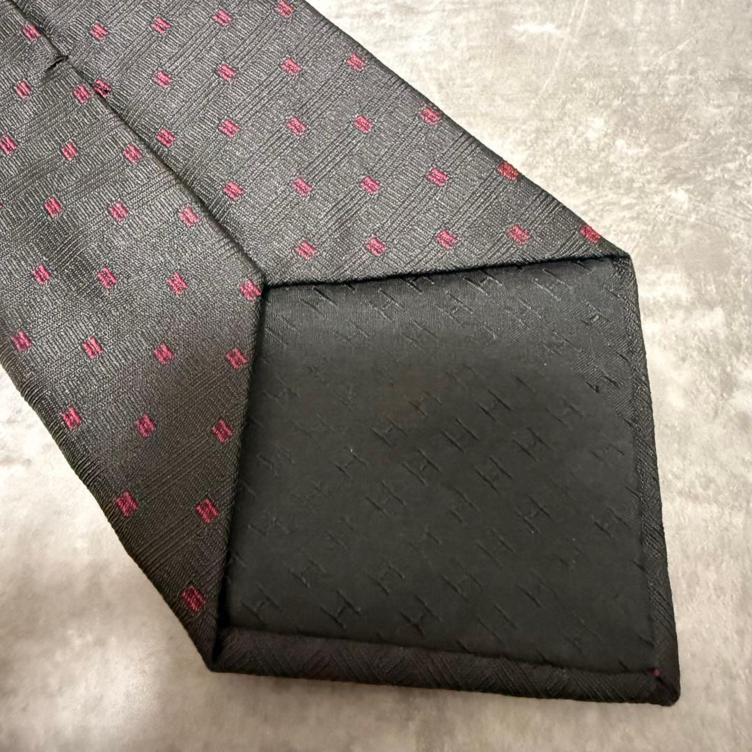 HERMES Tie Black Fasone H Pattern