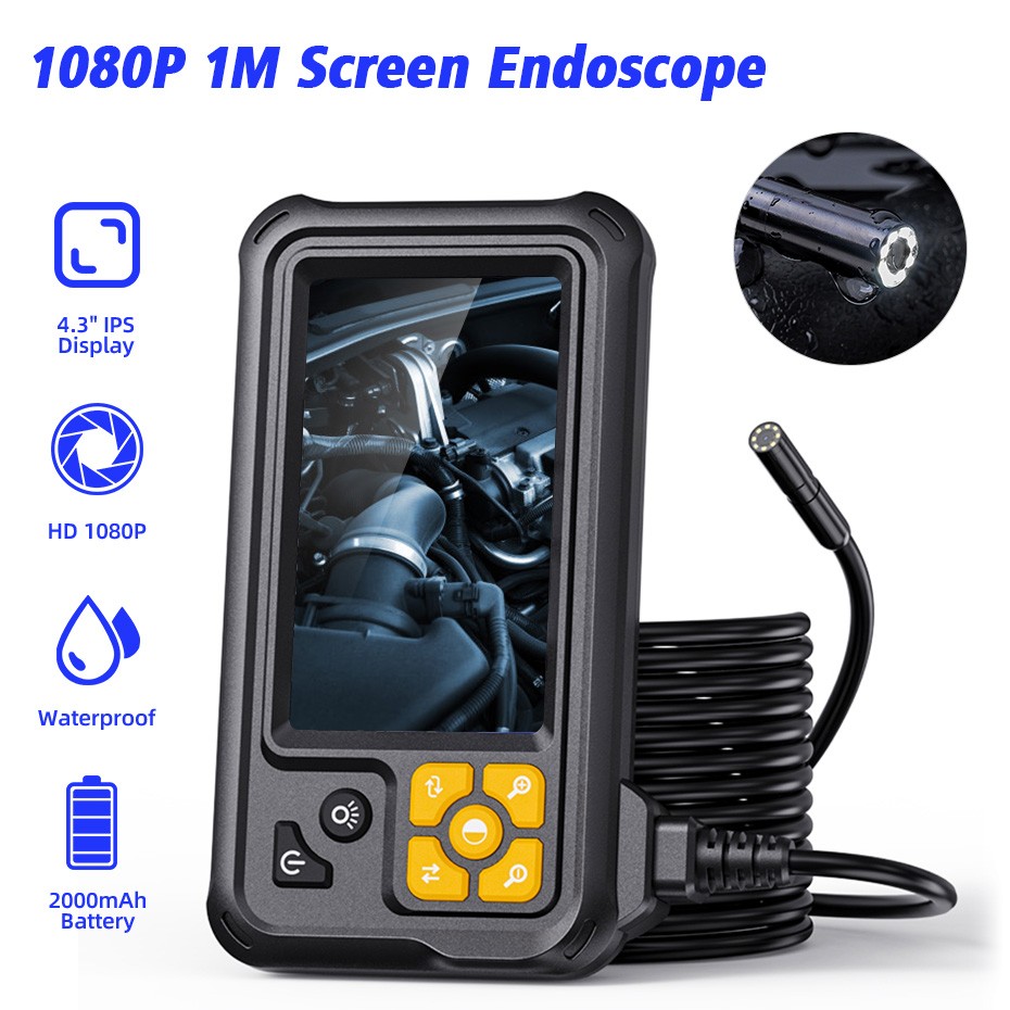 Waterproof 1M 1080P Borescope Camera Built-in LCD Display Pipe Inspection Tool