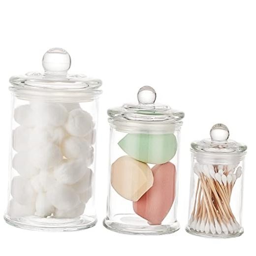 3PCs Set Small Mini Clear Glass Premium Quality Apothecary Jars/Bathroom 3Jar