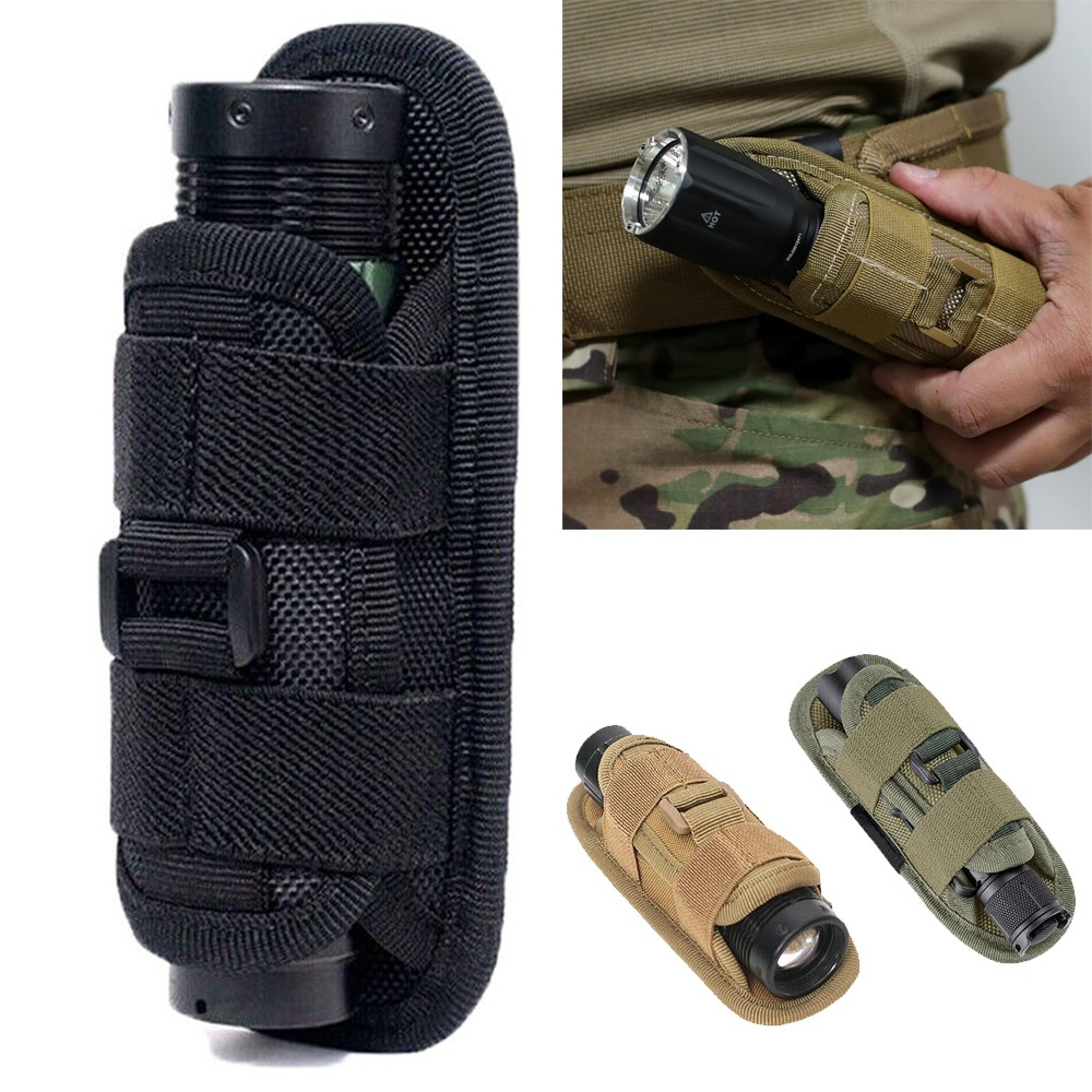 Tactical Molle 360° Rotatable Flashlight Holder Belt Holster Nylon Torch Pouch
