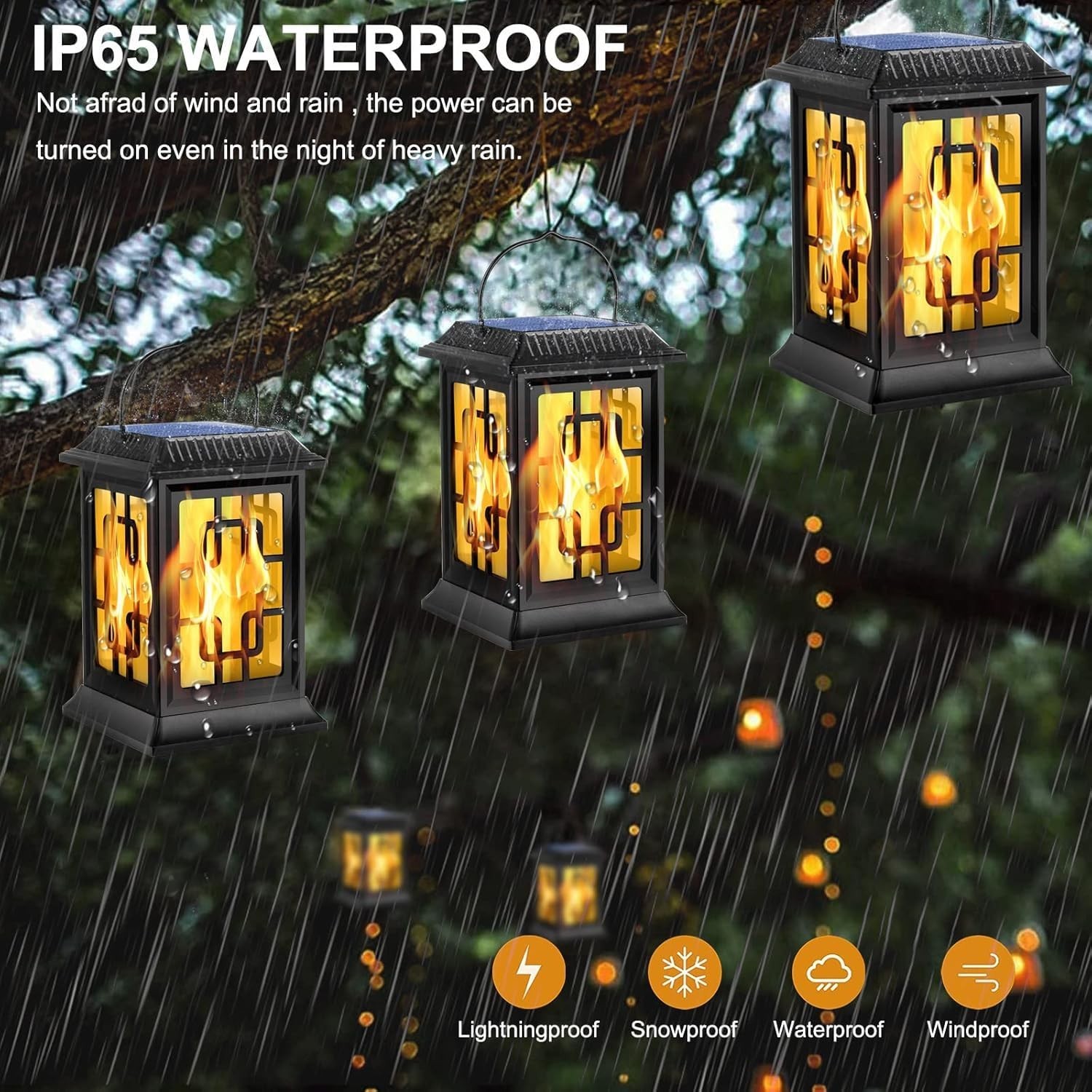 Flickering Solar Lantern Outdoor, Waterproof Hanging Flame Solar Powered Lant...