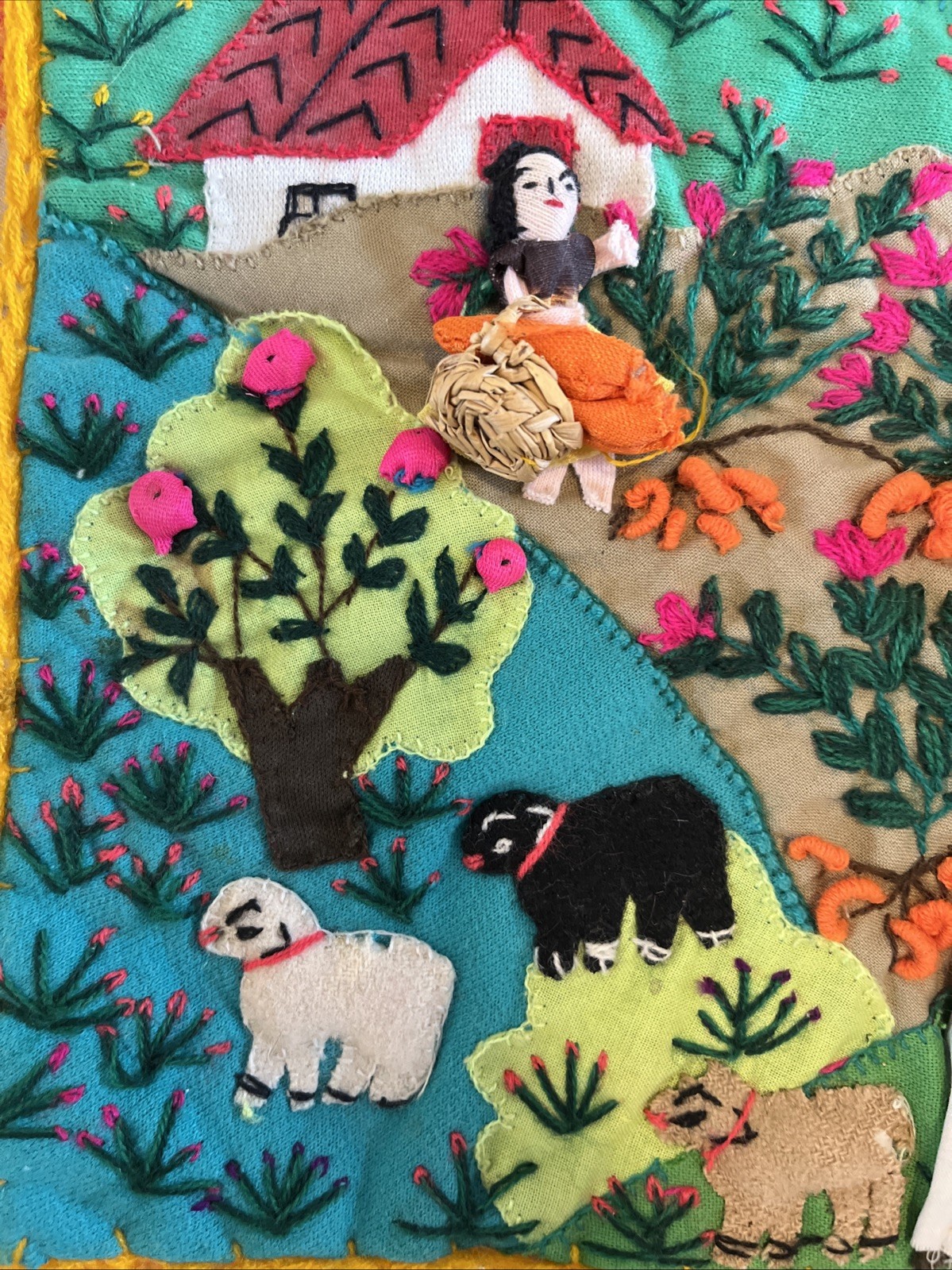 Peruvian Arpillera Handmade 9 x 9 3D Textile Art