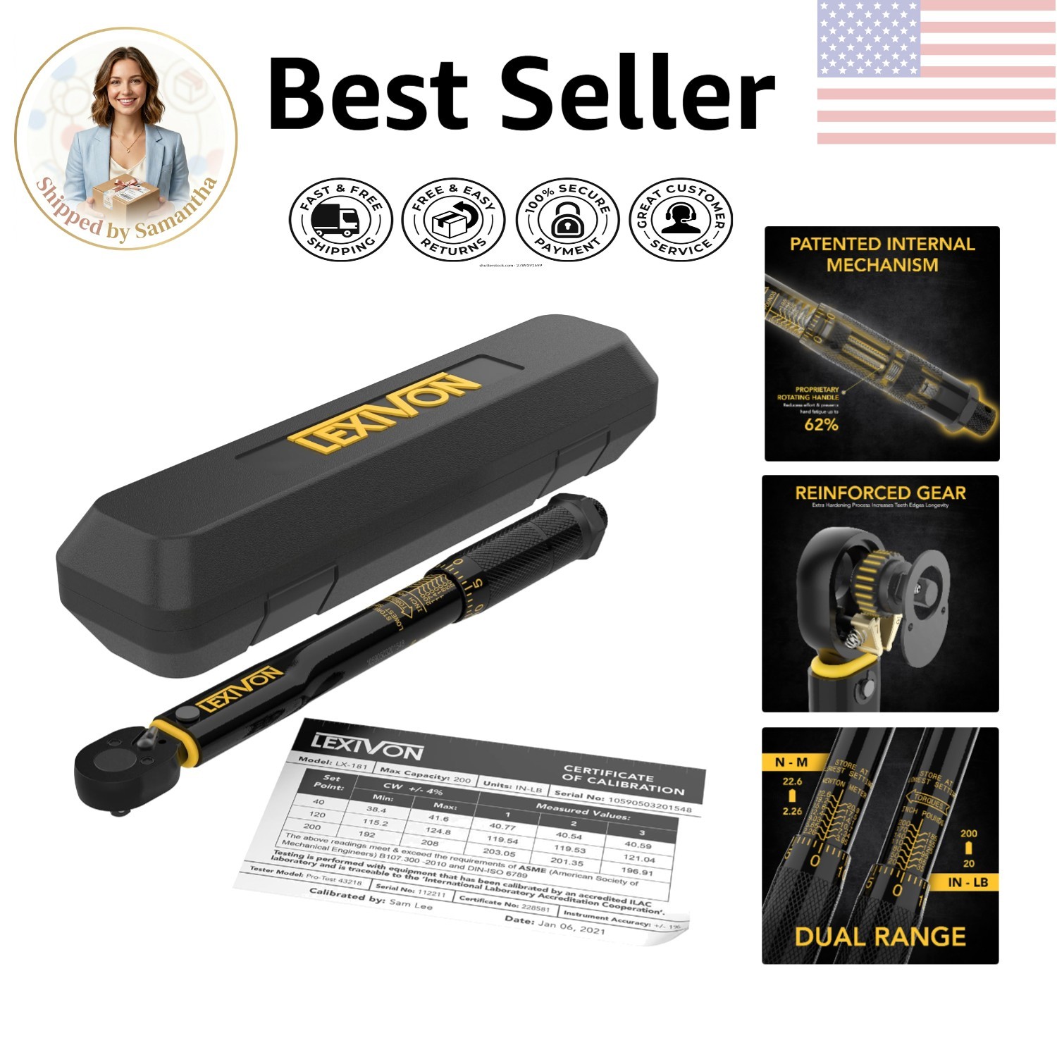 Durable 1/4-Inch Drive Torque Wrench with Calibration & Electro-Black Finish