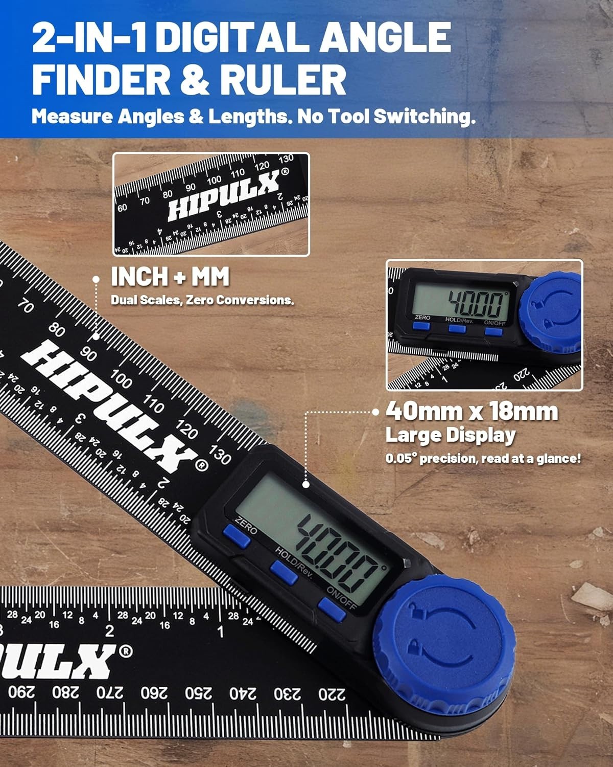 Digital Angle Finder Tool, 7 Inch Digital Protractor with LCD Display, 0-360°...