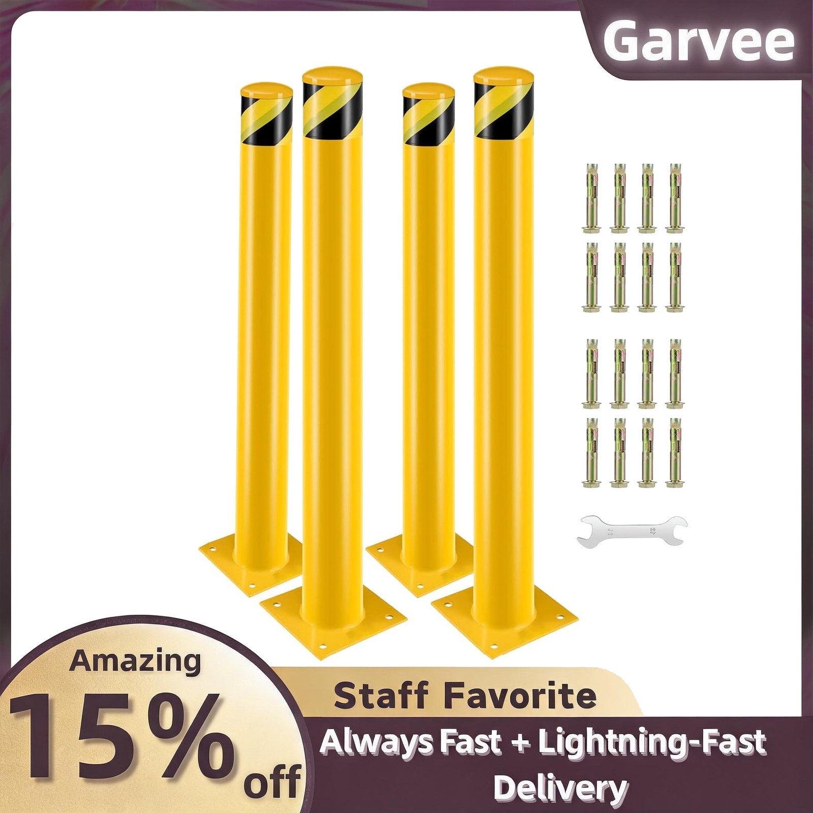 48IN Steel Parking Bollards 4PCS, Safety Barrier for Driveway Crowd Control