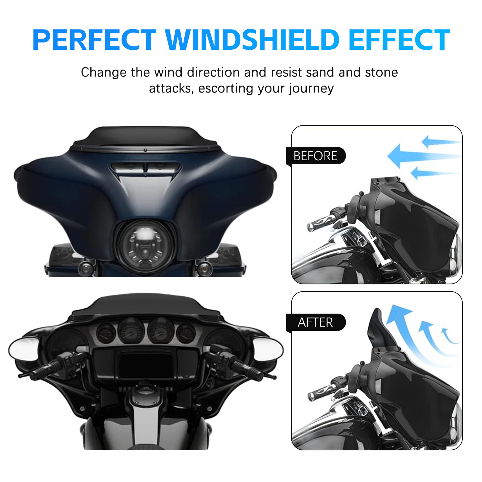 For Harley Electra Tour Glide Ultra Classic Black 8" Wave Windshield Windscreen