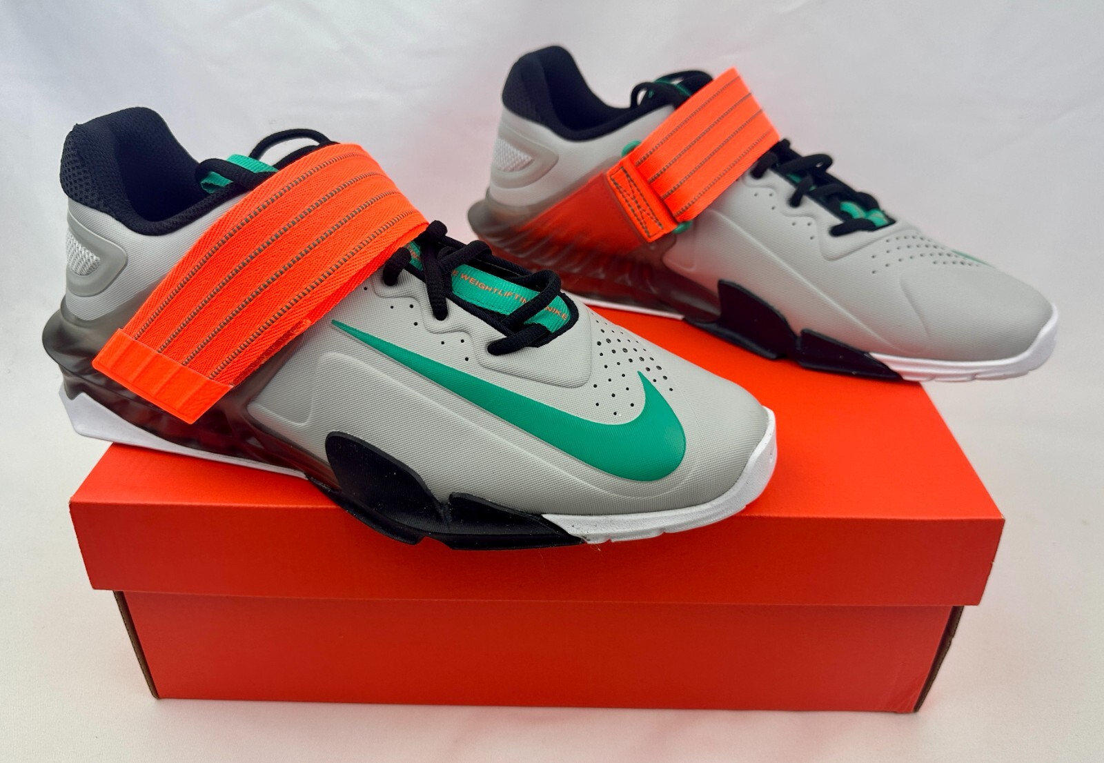 Nike Savaleos Weightlifting Shoes Grey Orange Green CV5708 083 Mens Sneakers NIB