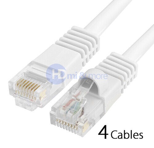 4x 1.5FT CAT5e Cable Ethernet Lan Network CAT5 RJ45 Patch Cord Internet White