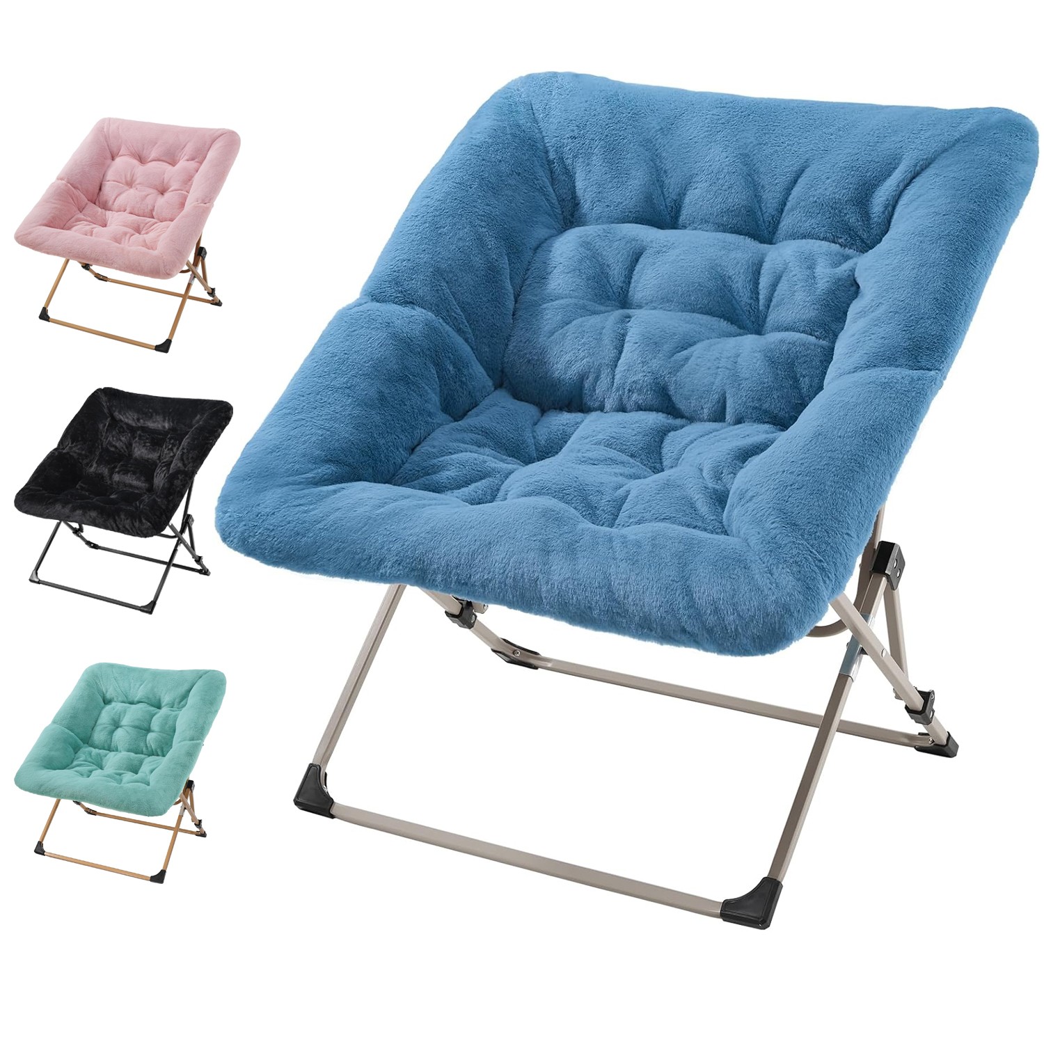 Foldable Saucer Cozy Lounge Chair Living Room Oversized Soft Comfy Faux Fur Seat