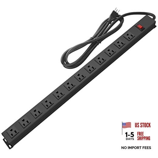 Metal Wall Mount Power Strip, Mountable Power Outlet with 12 AC 6 ft 12 Outlets