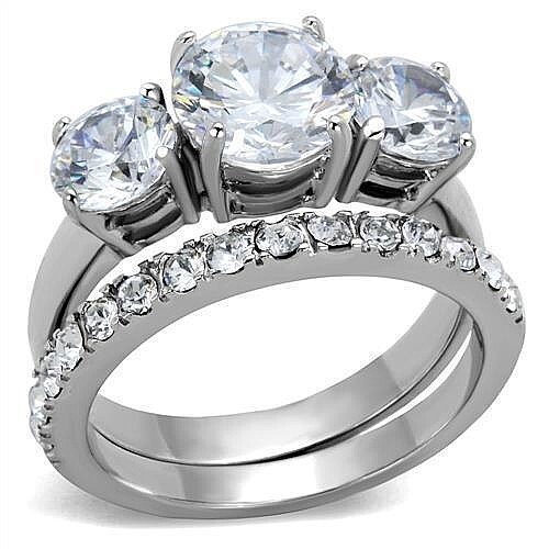 HIS HERS BOLD 3 ROUND AAA CZ STAINLESS STEEL WEDDING ENGAGEMENTB RING BAND SET