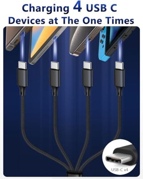 USB C Splitter Multi Charging Cable, USB A/C Fast Charging Cord, 4 in 2 Multi