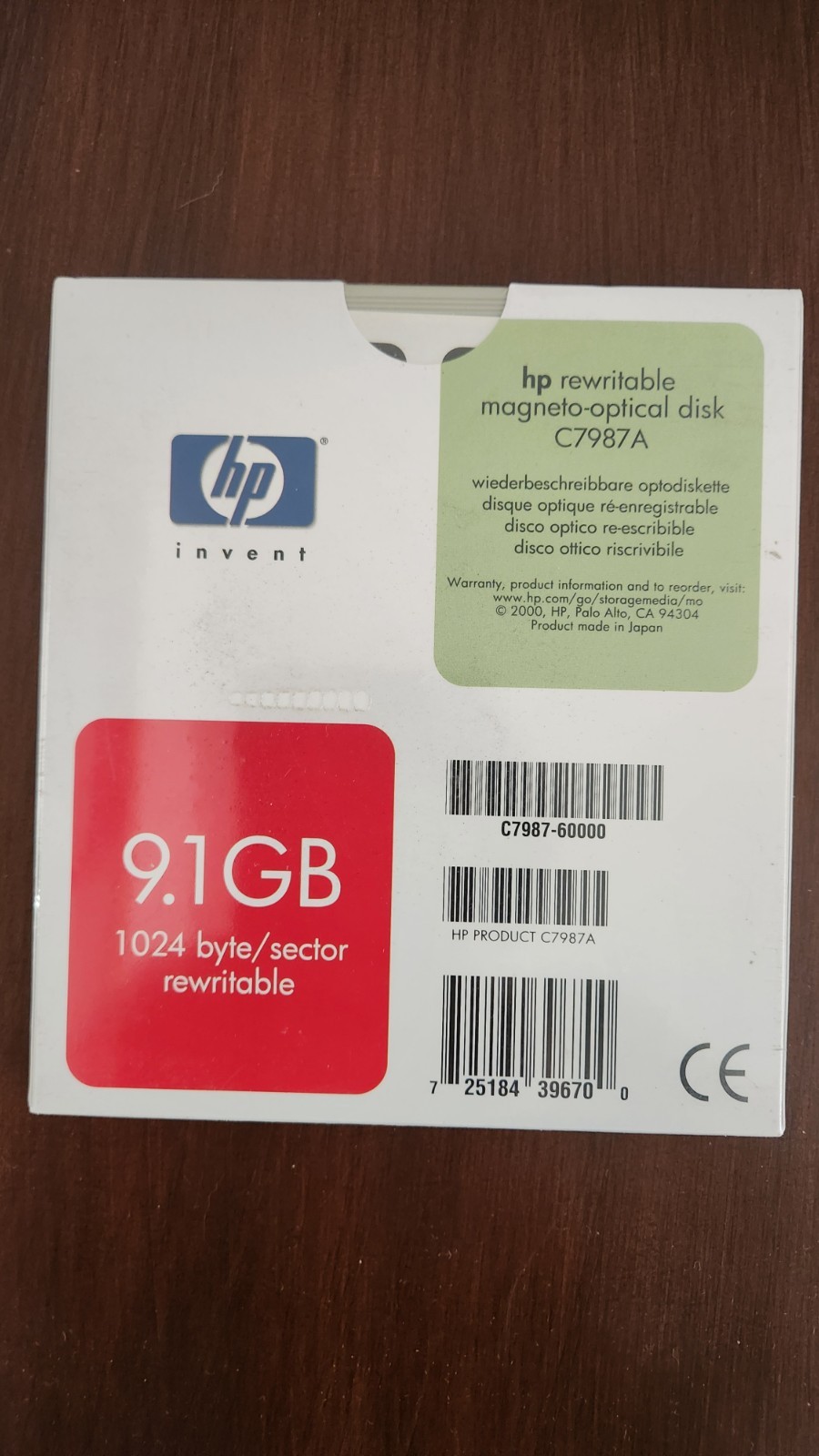 HP Rewritable Magneto Optical Disk 9.1GB C7987A 1024 byte/sector rewritable