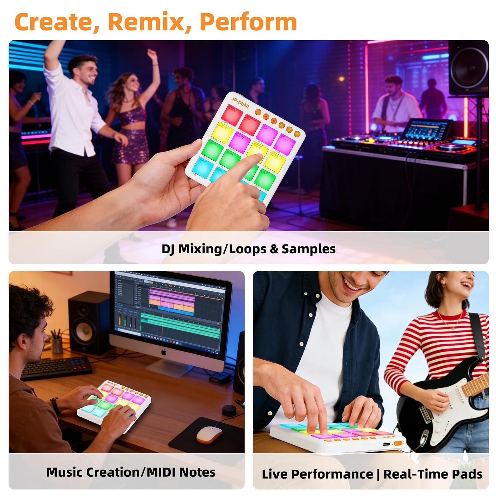 Lefiko Mini Wireless MIDI Controller with 16 RGB Pads & Aftertouch