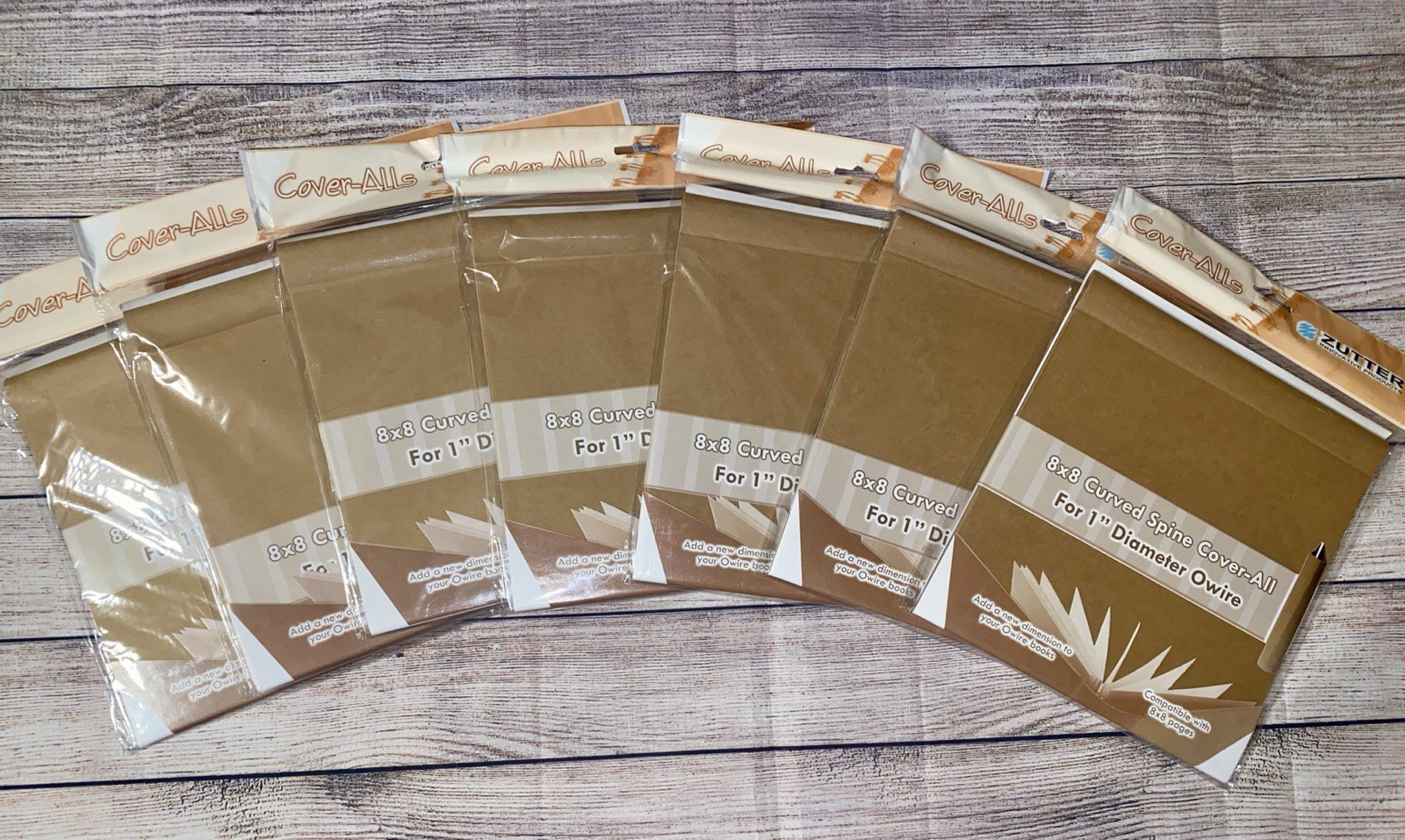 New Set Of 7 - Zutter 8 x 8 Curved Spine For 1” Diameter Brown Book Covers