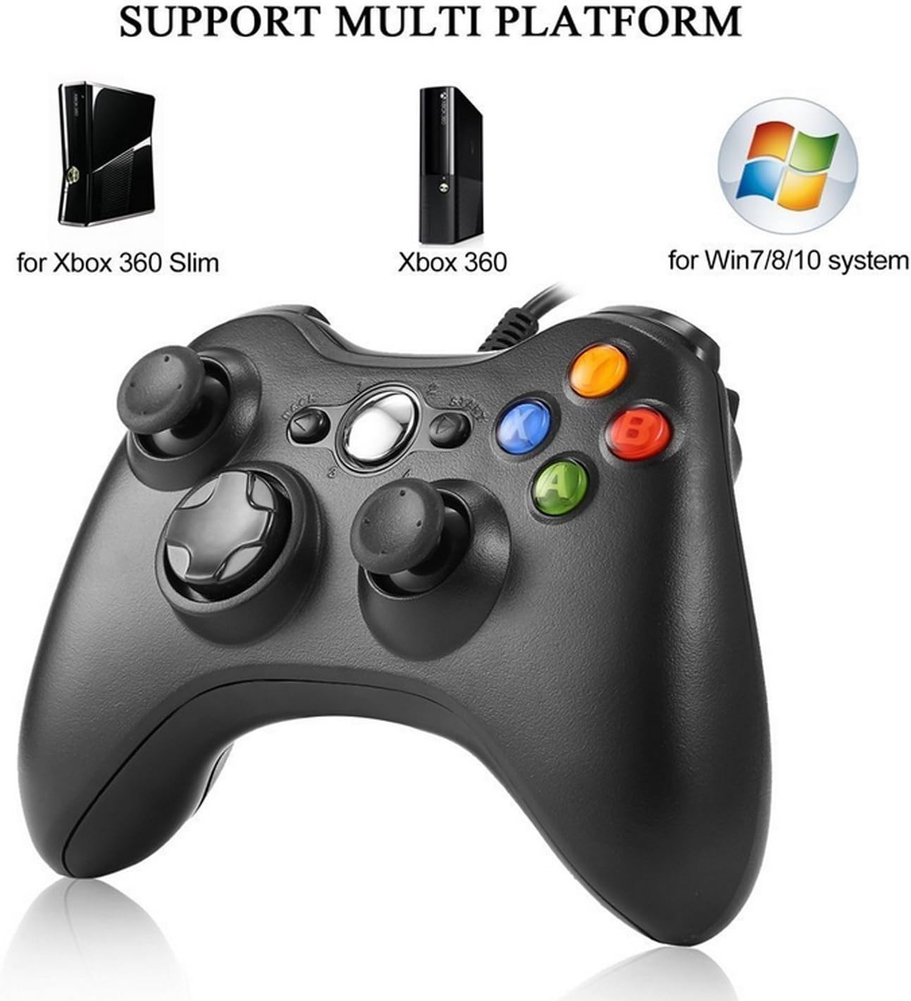 Xbox 360 Wired controller Gamepad Controller for 360(Black) Black