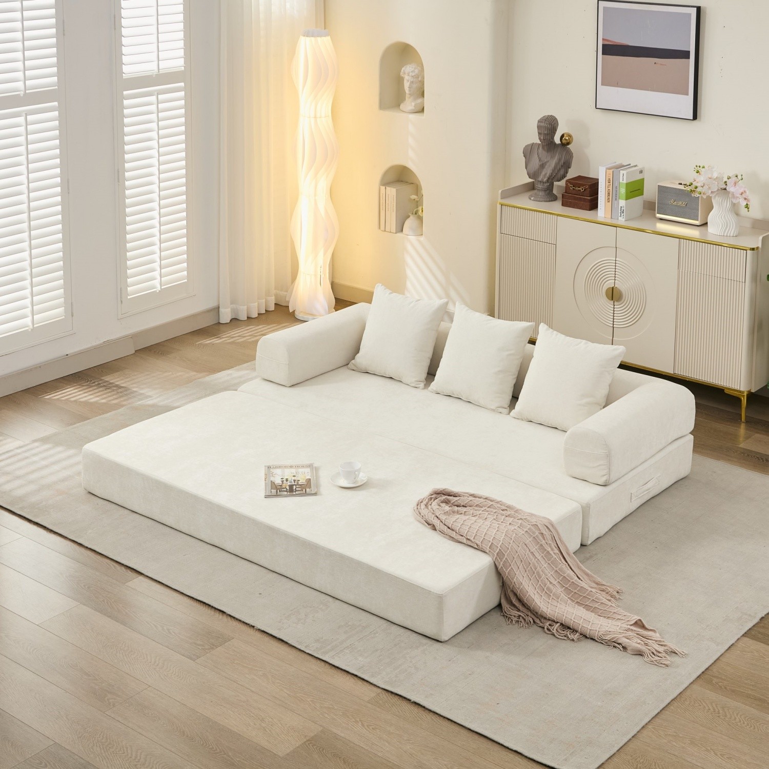 Convertible Sleeper Sofa Bed Floor Couch Sofa Chair Folding Sofa Bed w/ Pillows