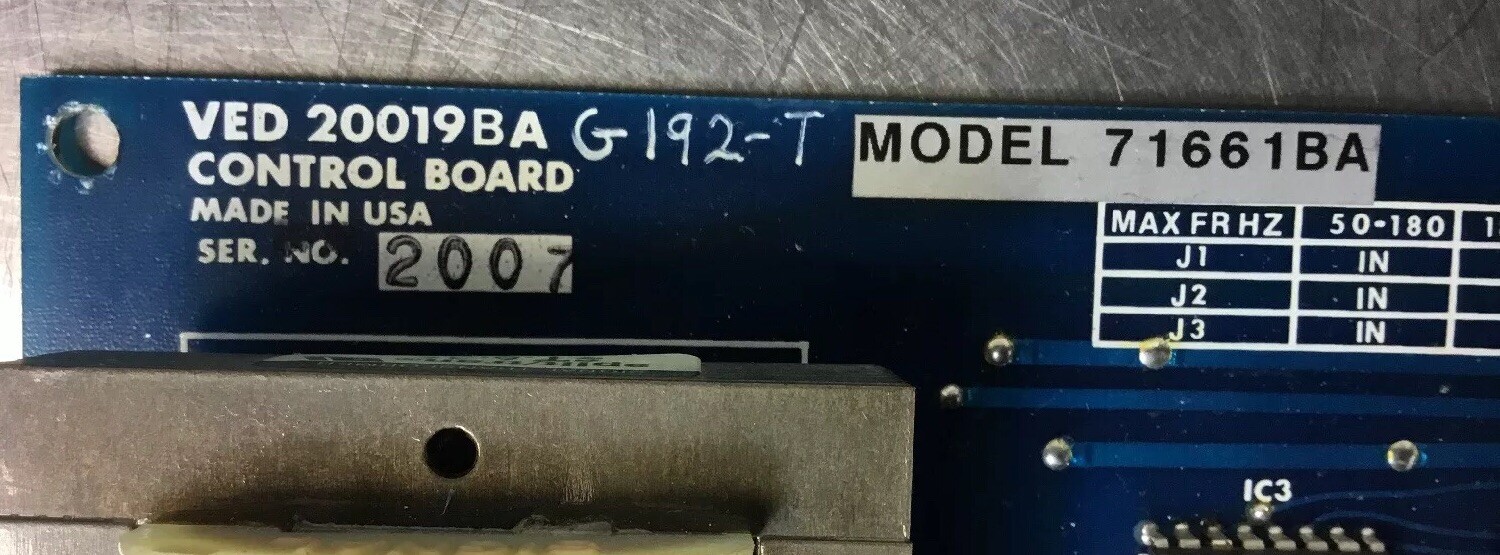 Zoltman VED 20019BA G192-T Model 71661BA Control Board 3E-4