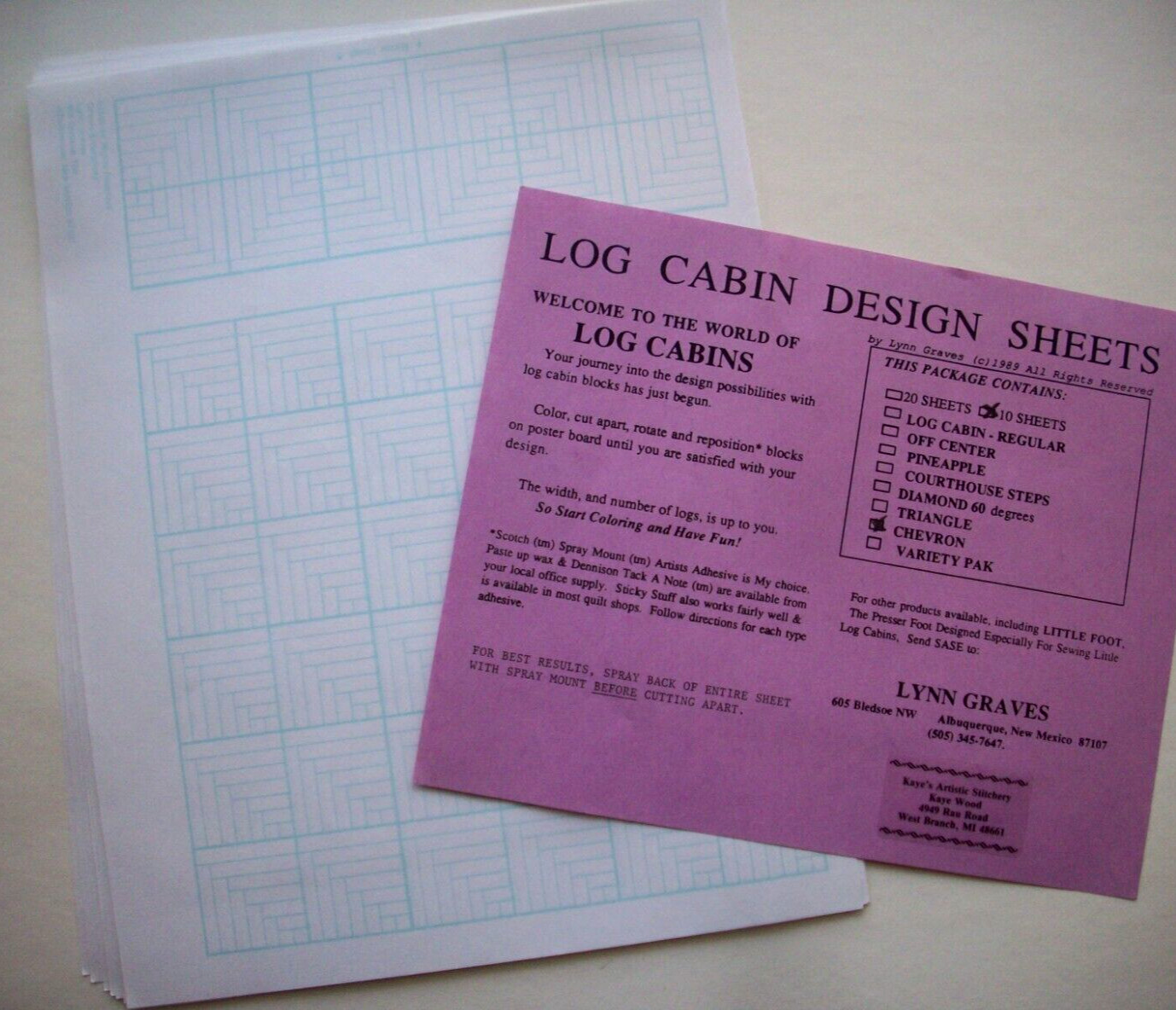 Lynn Graves Foundation Paper Piecing Sheets Log Cabin Chevrons 1 1/4" blocks