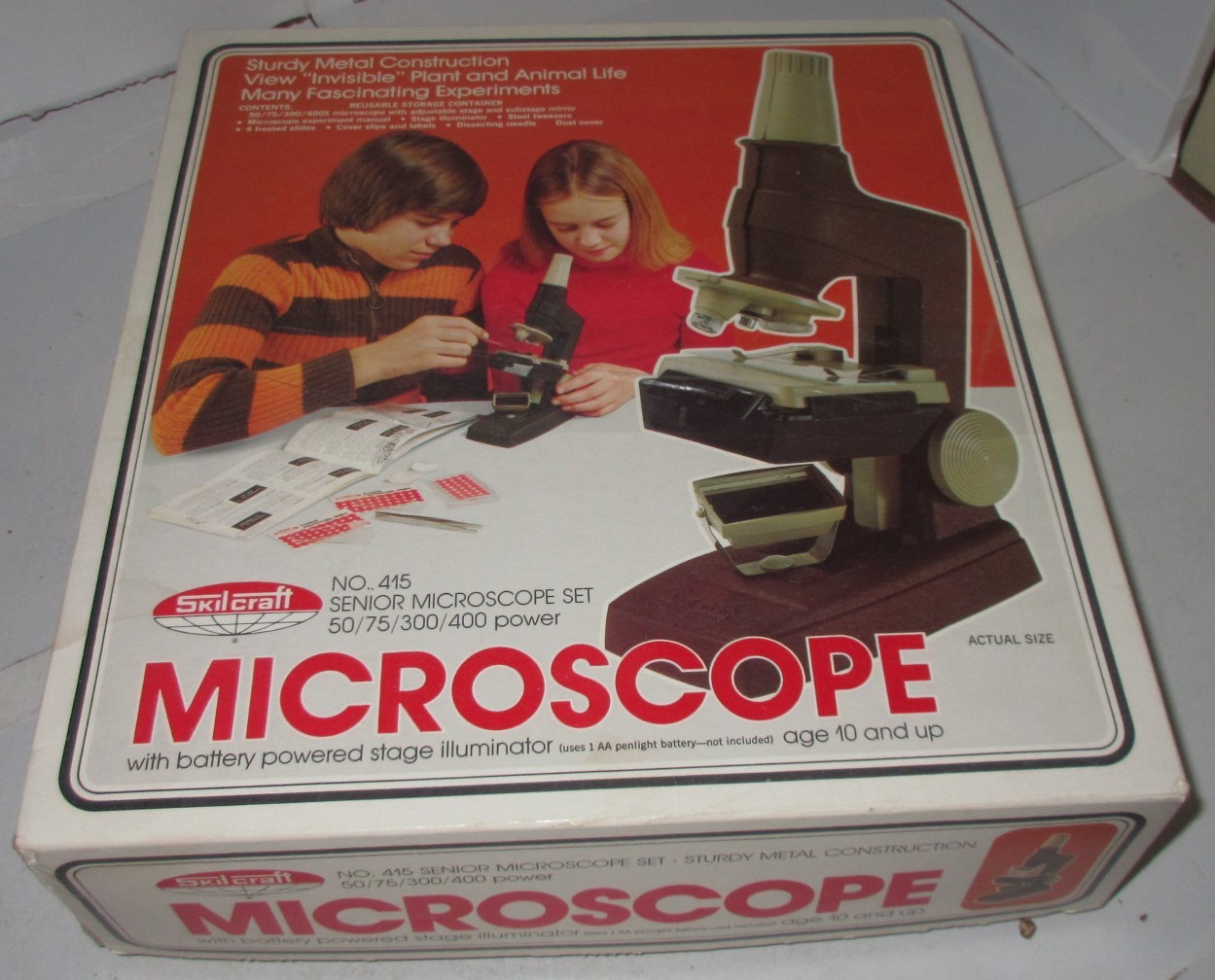 Vintage 1976 Skilcraft Senior Microscope Set W/Stage Illuminator In Original Box