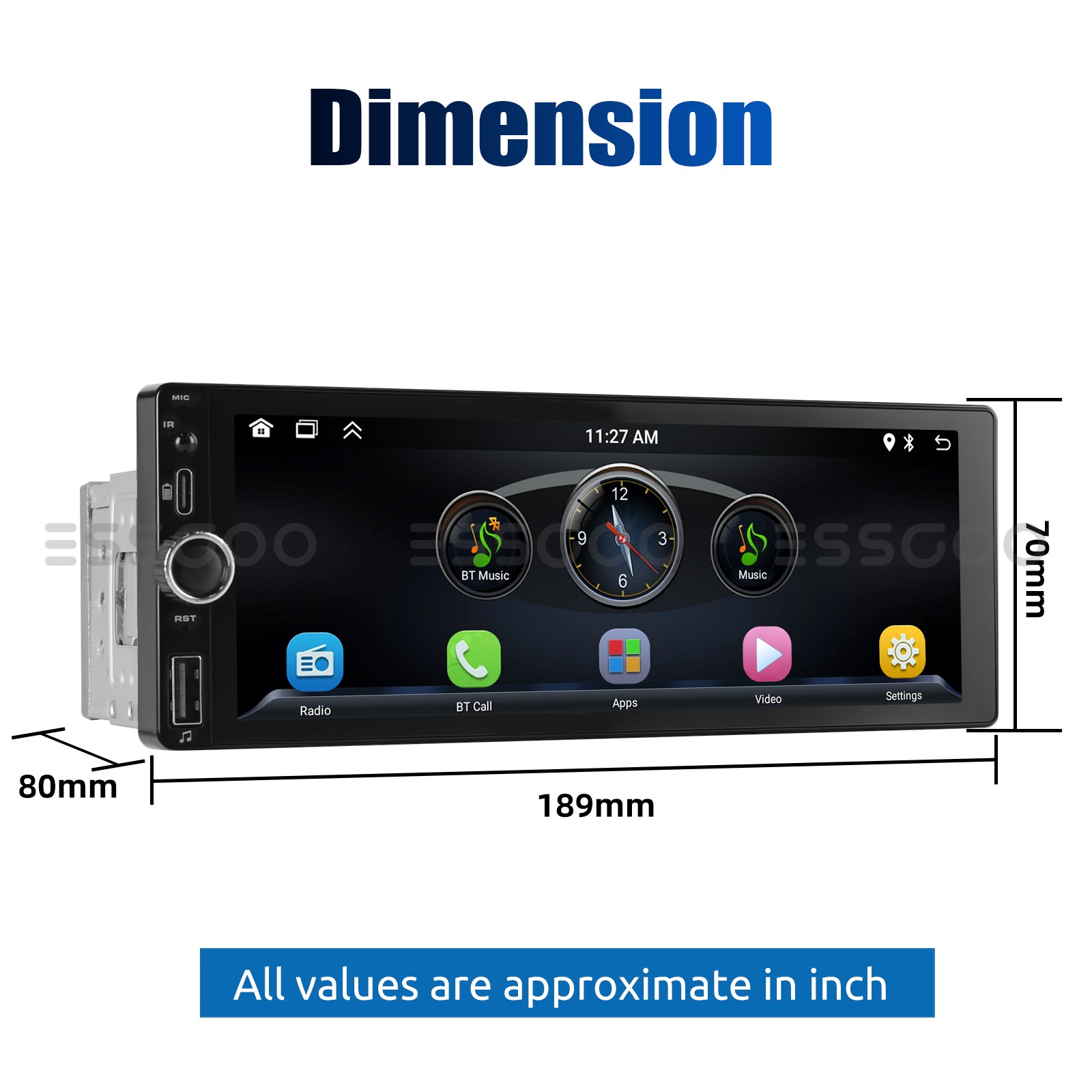 6.86" Single Din Touchscreen Car Stereo with Wireless Apple Carplay Android Auto