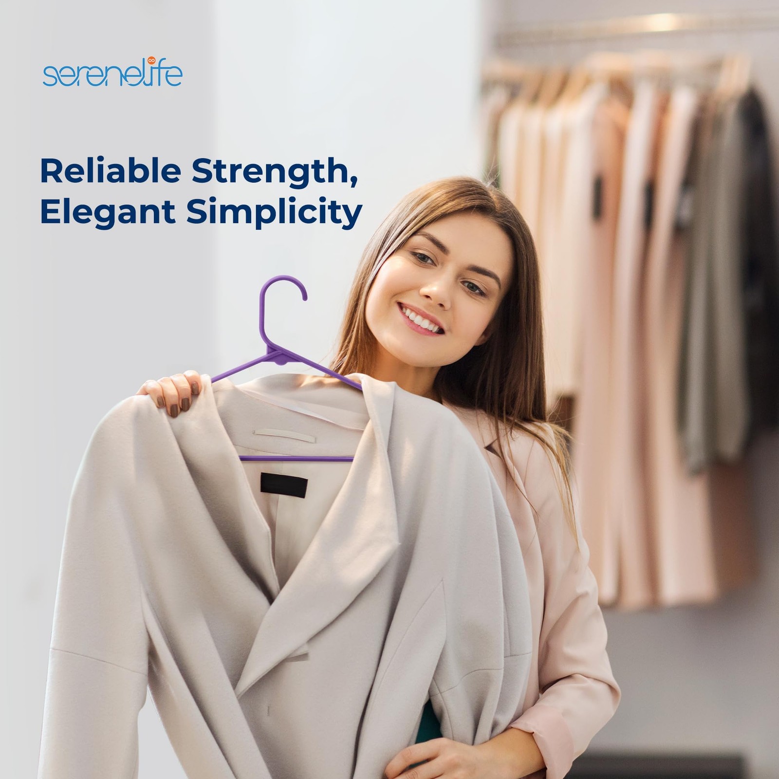 SereneLife 50 Pack Plastic Hangers (Purple)